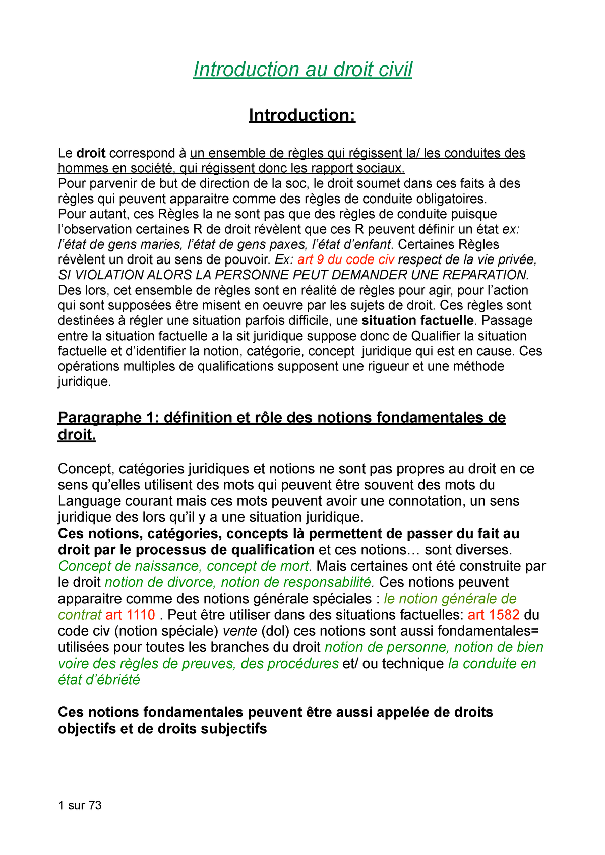 Intro Au Droit Civil Semestre 1 L1 - Introduction Au Droit Civil ...