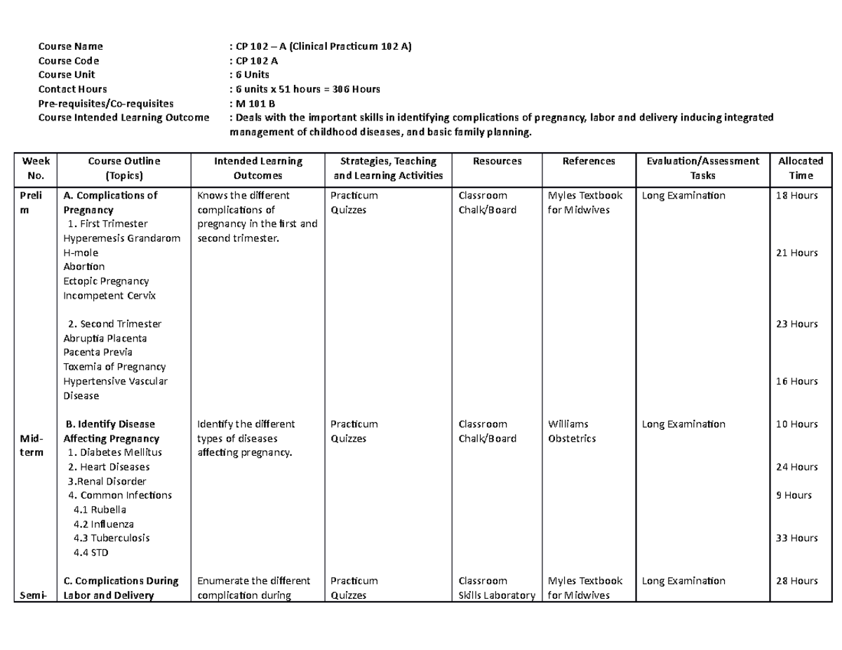 CP-102-A - MED 107 - Course Name : CP 102 – A (Clinical Practicum 102 A ...