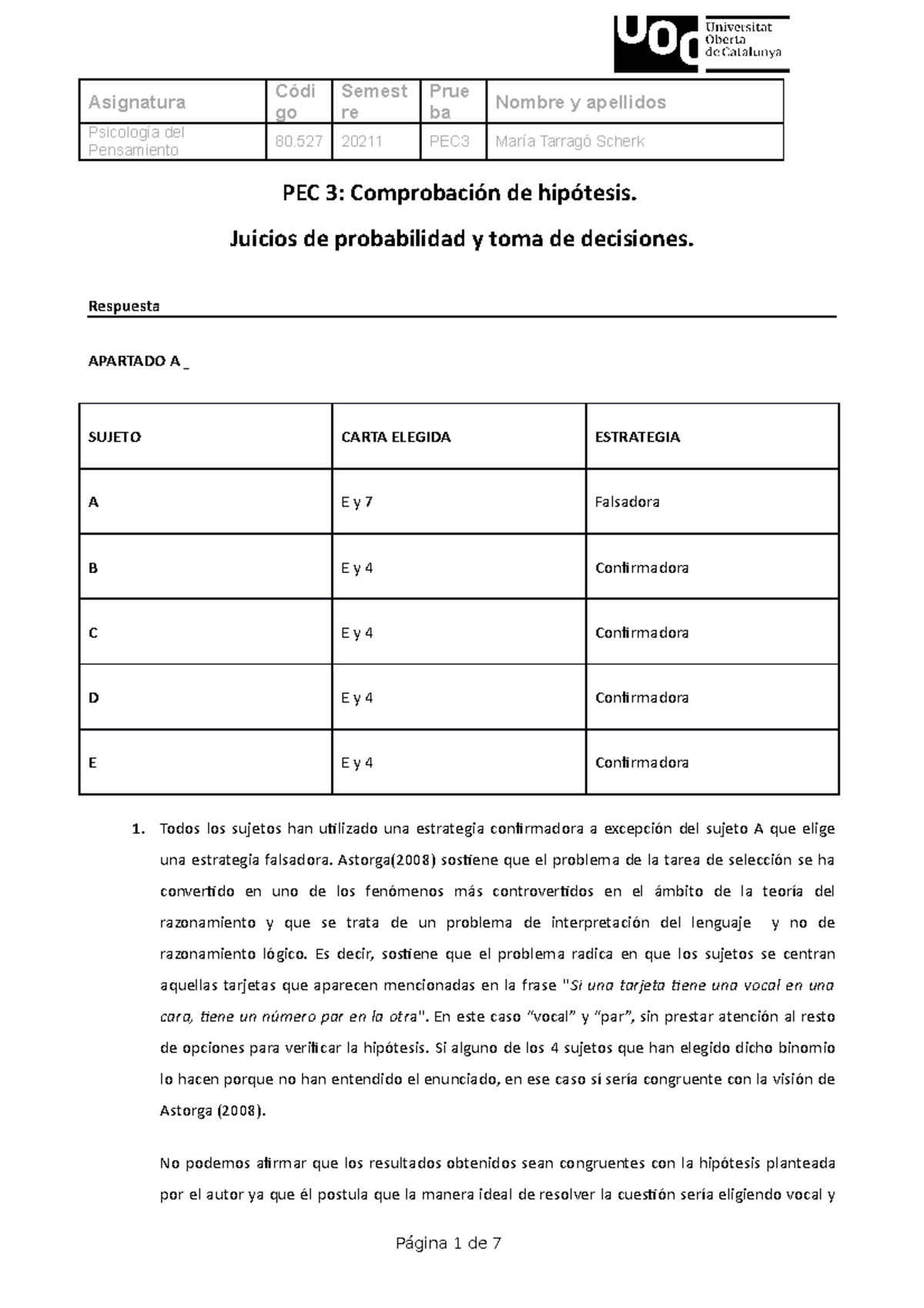 UOC psicología del pensamiento PEC3; NOTA A - Psicología del ...
