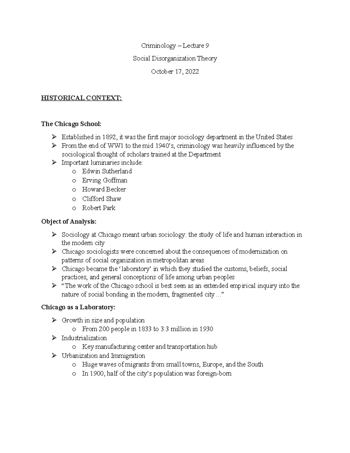 Social Disorganization Theory - Criminology – Lecture 9 Social ...