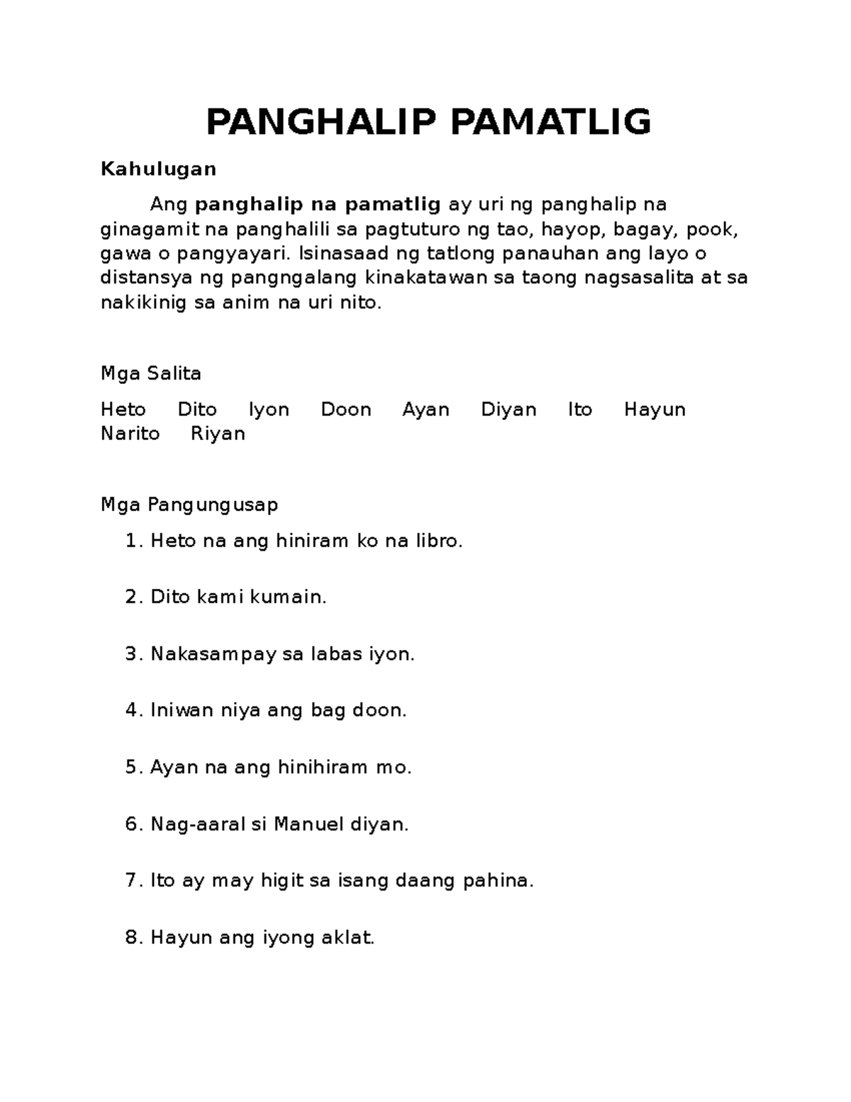 Panghalip Na Pamatlig Lesson Plan Pdf | Images and Photos finder