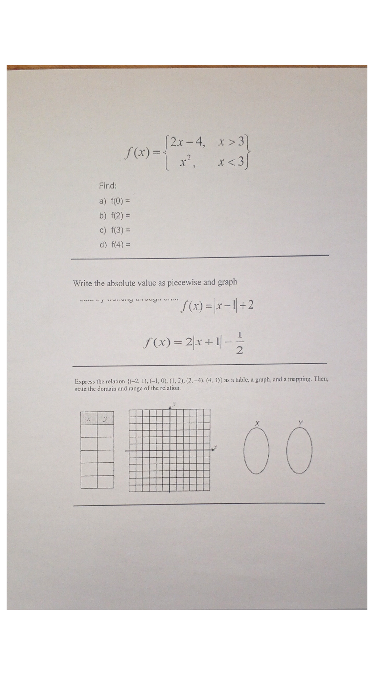 Solving functions - introductory to mathematics - f(x) x2, Find: a) f(0 ...