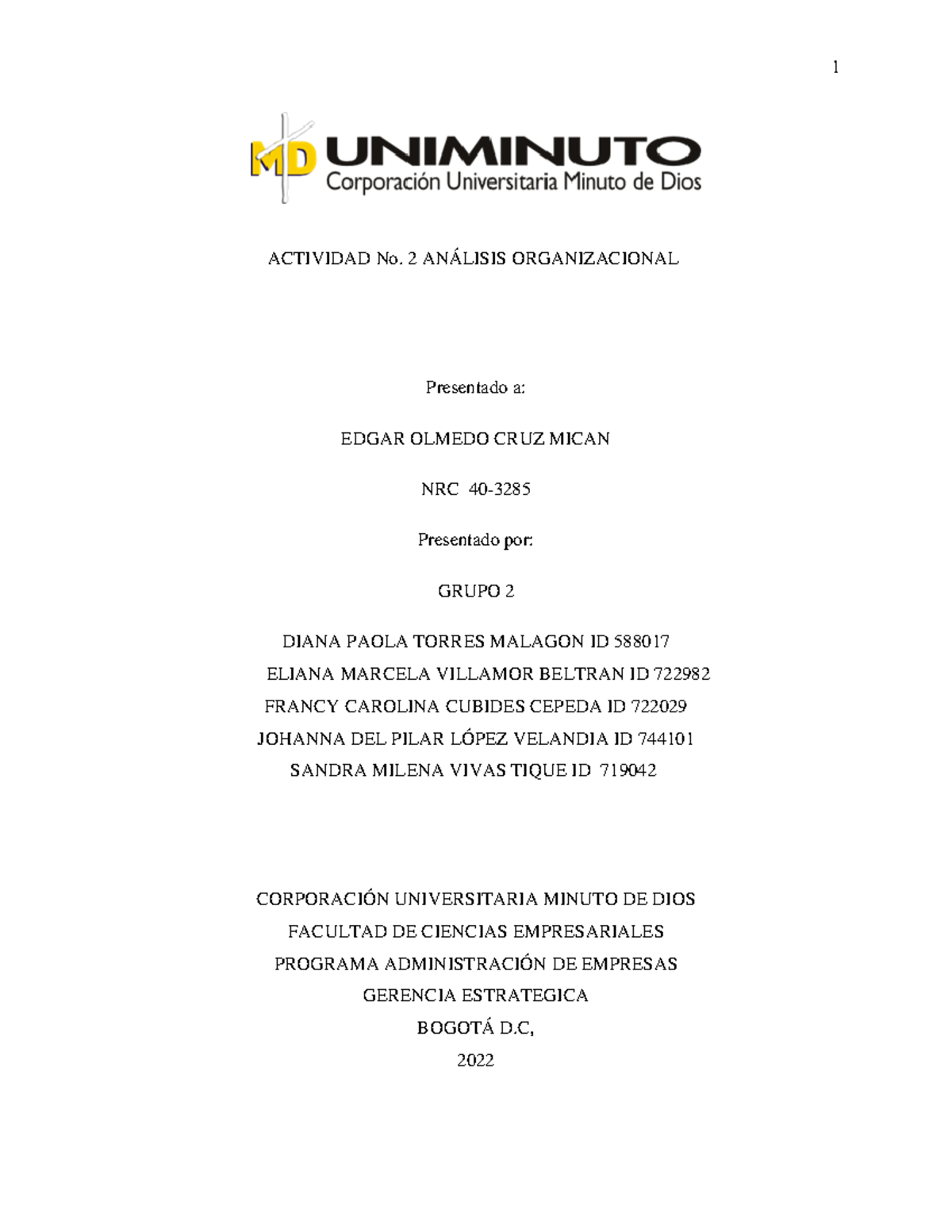 Actividad 2 Analisis Organizacional - ACTIVIDAD No. 2 ANÁLISIS ...