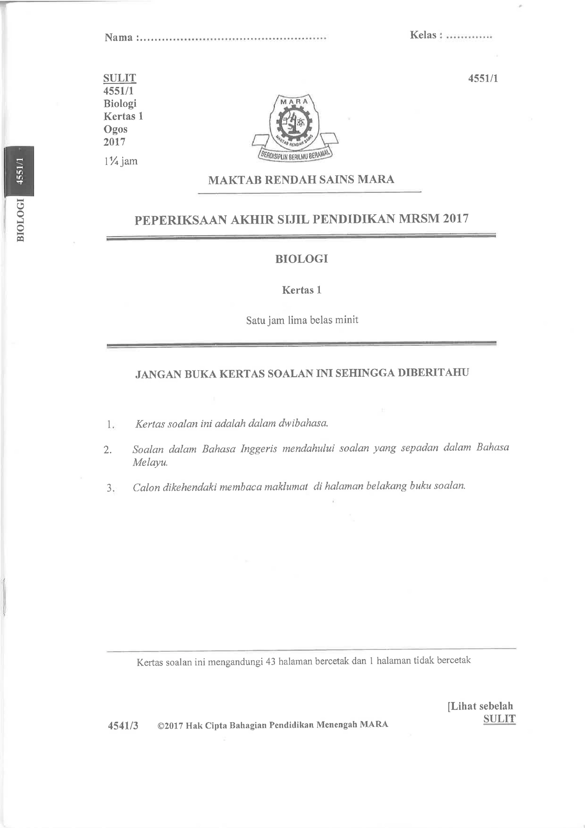 Soalan Percubaan Spm 2020 Biologi Mrsm