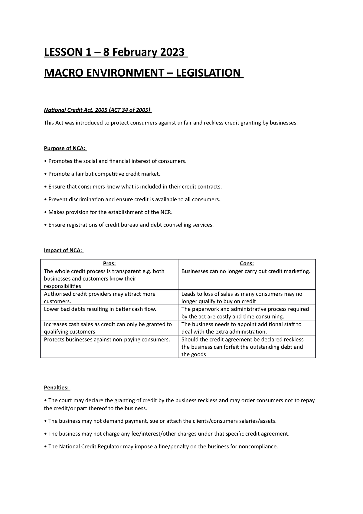 national credit act essay for business studies