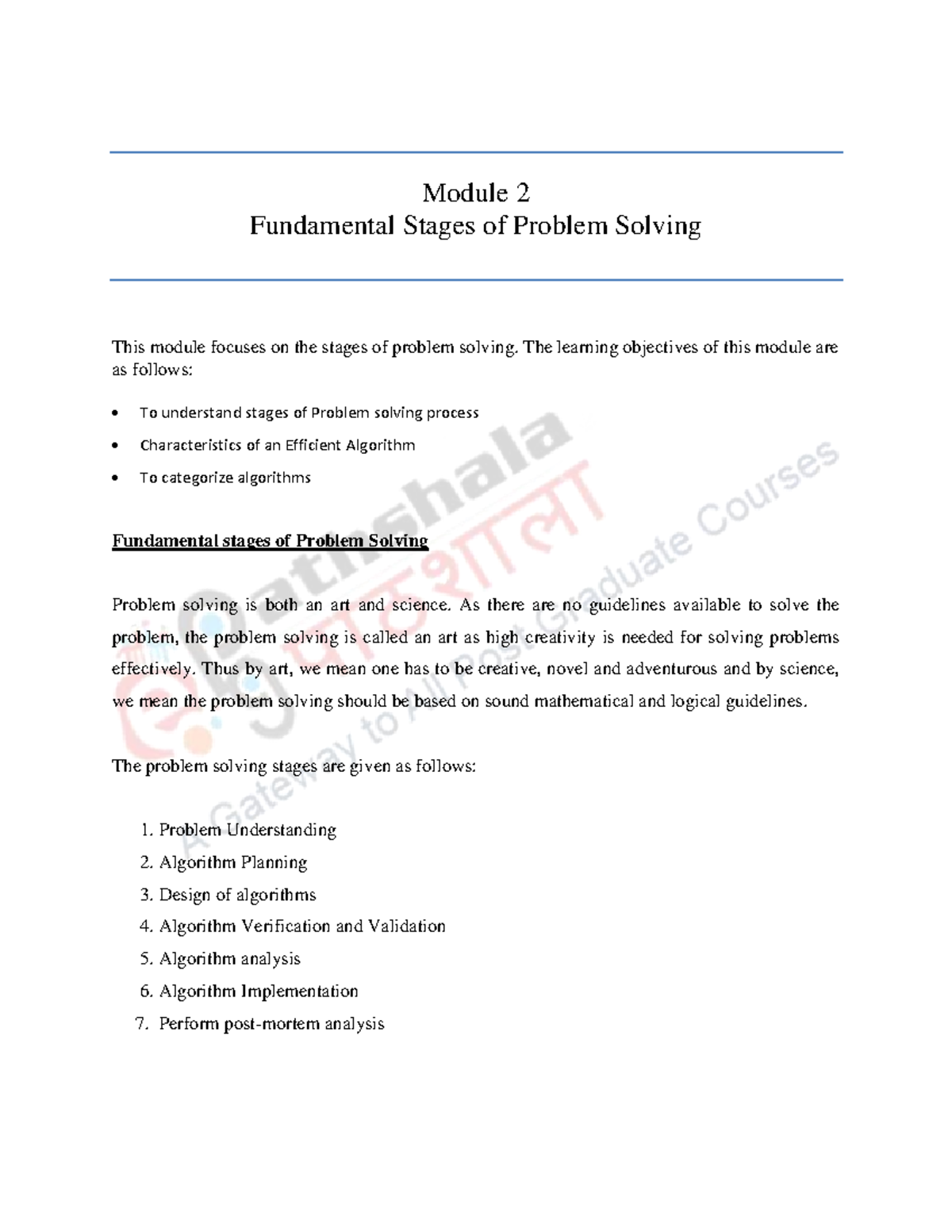 The stages of problem solving. - The learning objectives of this module ...