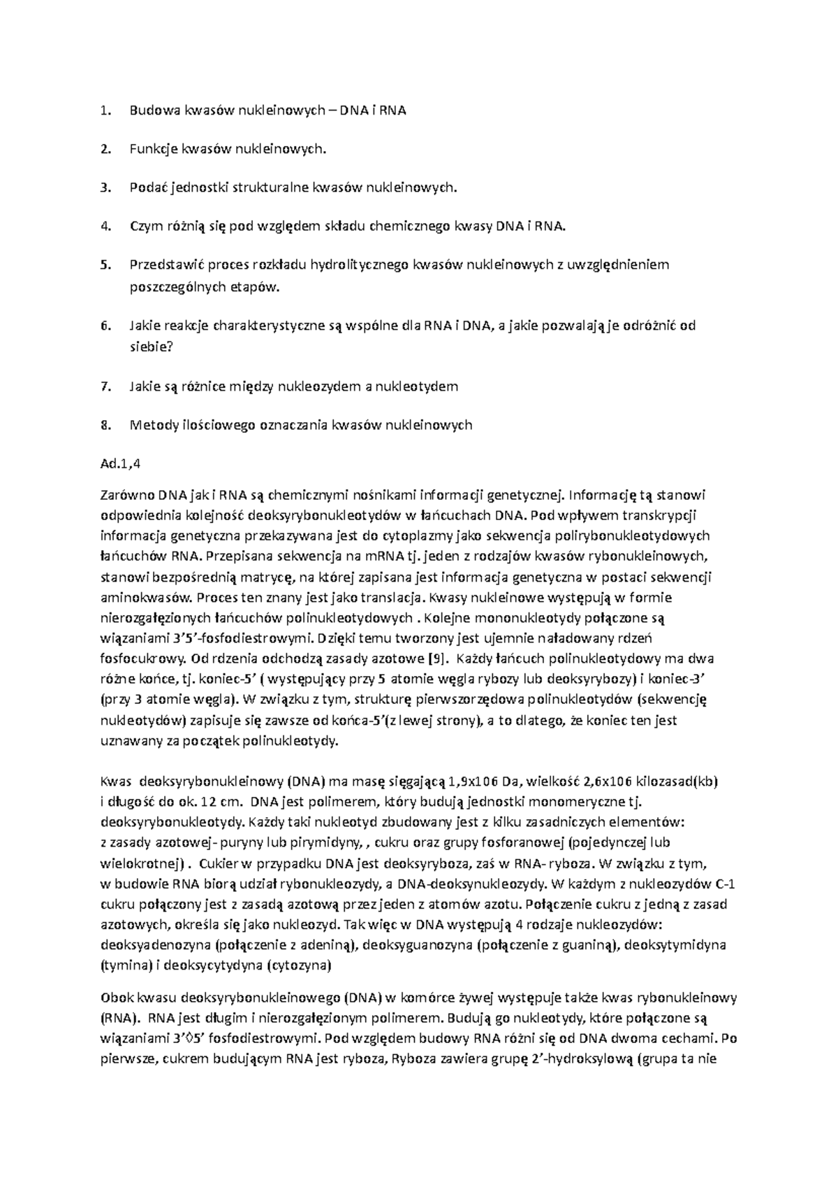 Budowa kwasów nukleinowych - Budowa kwasów nukleinowych – DNA i RNA