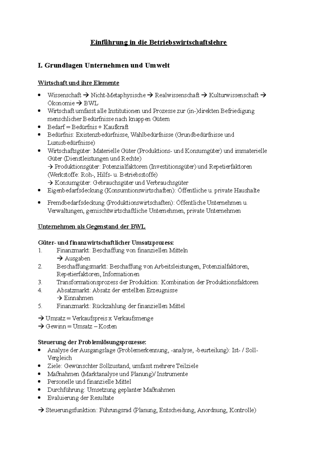 Einführung In Die Betriebswirtschaftslehre Einführung in die Betriebswirtschaftslehre - Grundlagen Unternehmen und