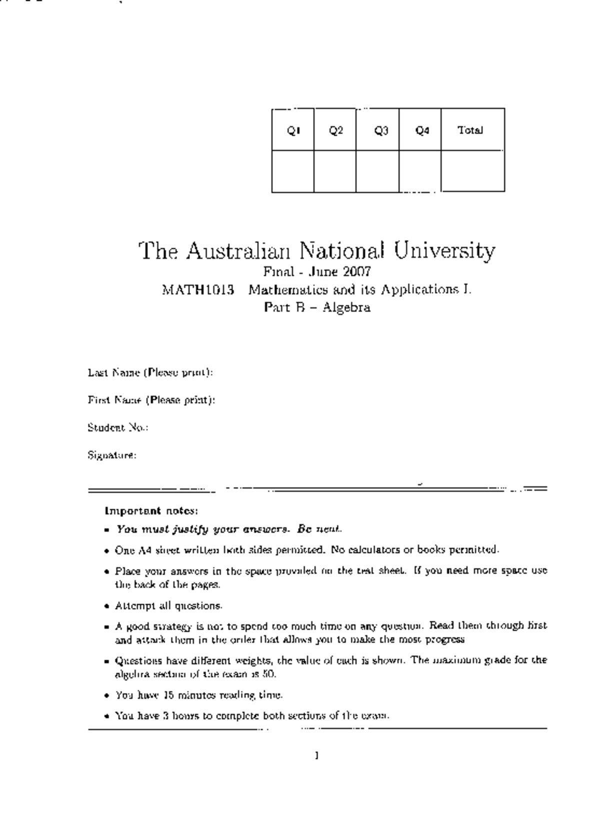 2007 Final Exam - MATH1013 - Studocu