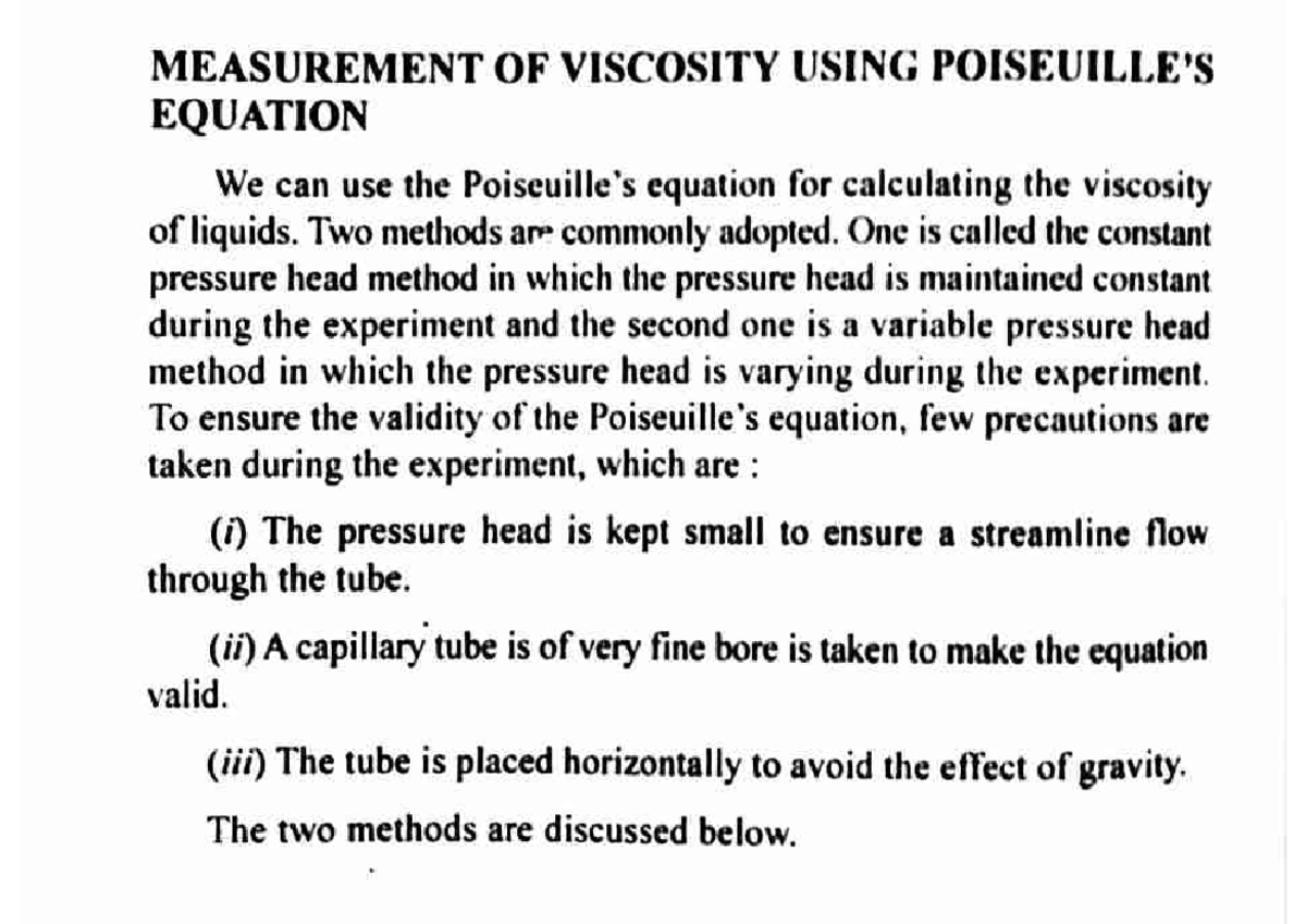 Determination of viscosity by Poiseuille's method Bsc Physics Studocu