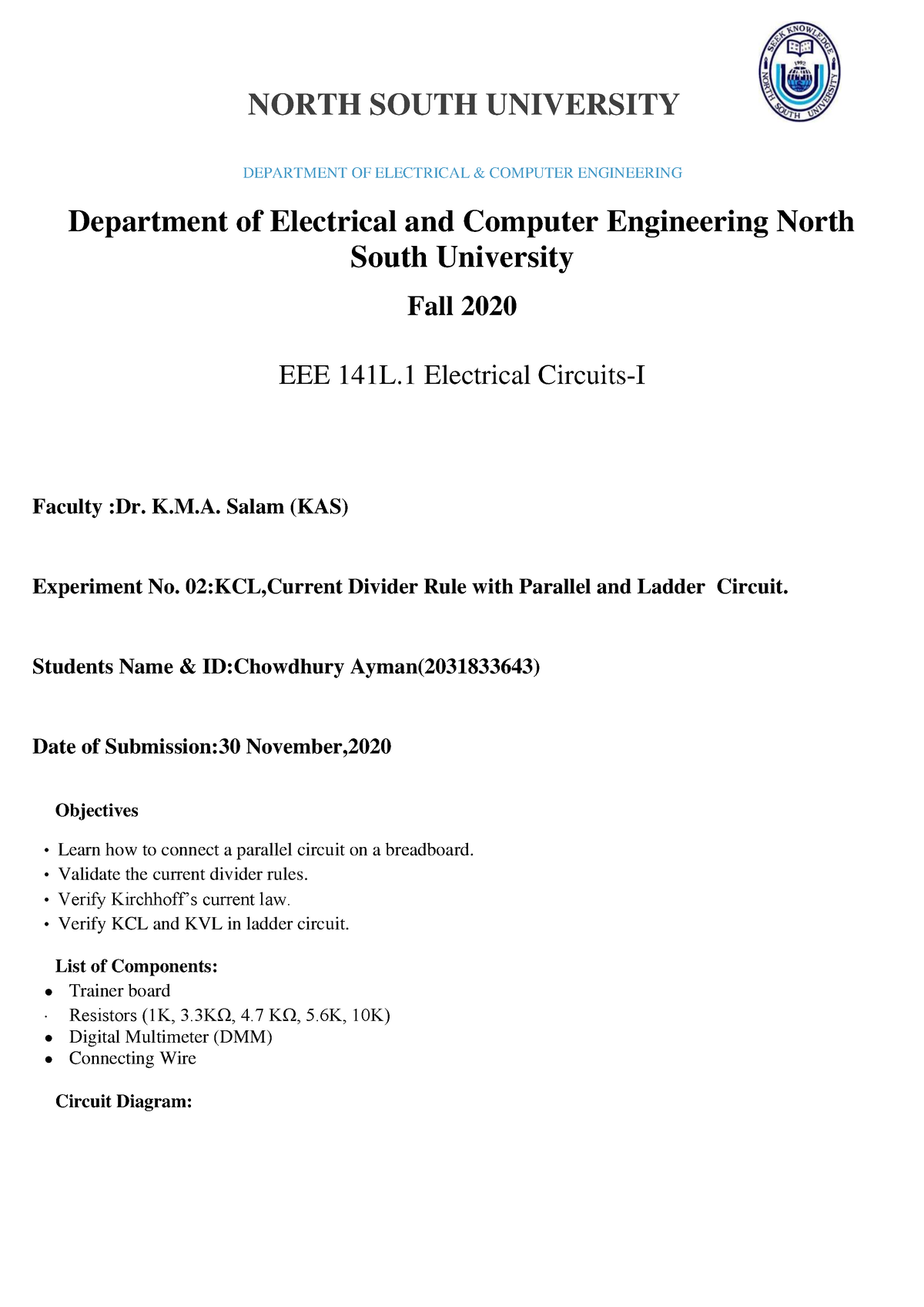 Eee141lab2 Ayman - EEE141 Lab - DEPARTMENT OF ELECTRICAL & COMPUTER ...