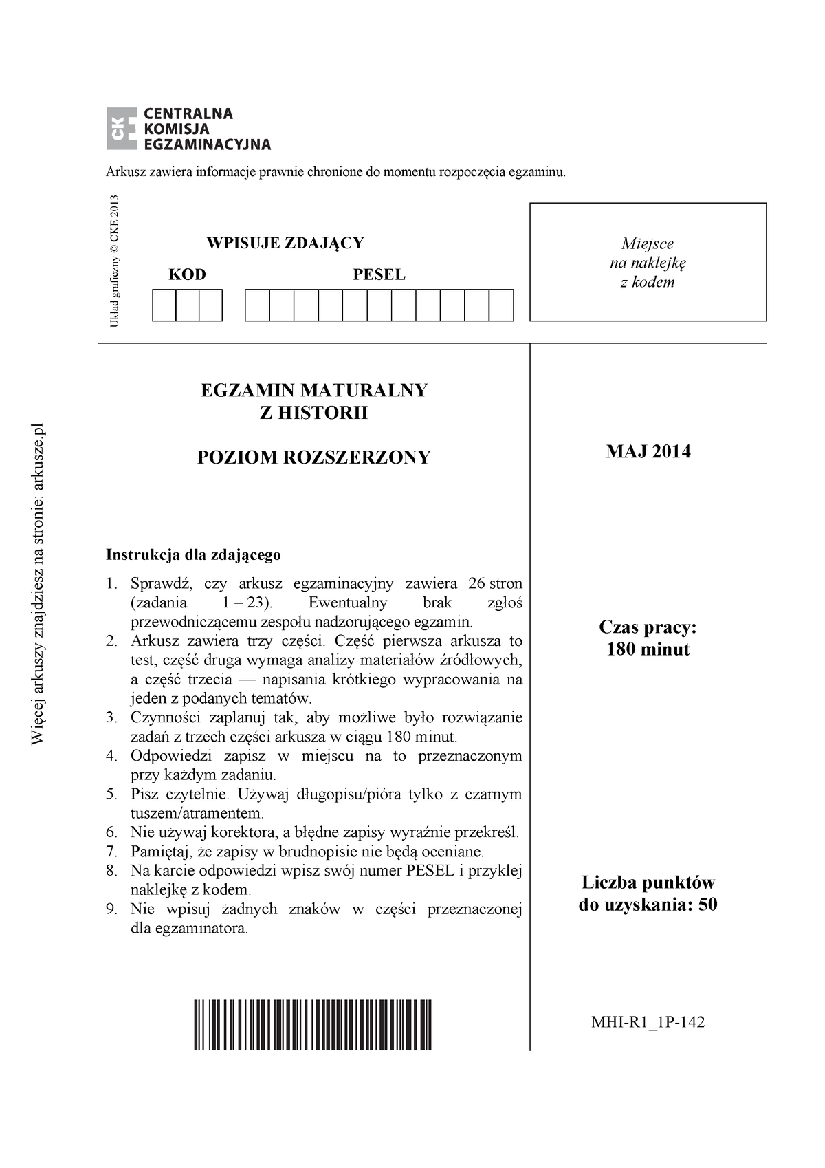 Arkusz 2014 Historia - Matura Z Historii - Arkusz Zawiera Informacje ...