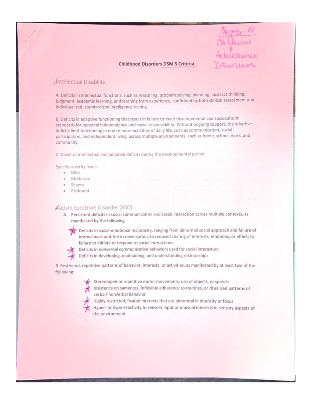 Childhood Disorders DSM 5 Criteria - PSYC 2800 - Studocu