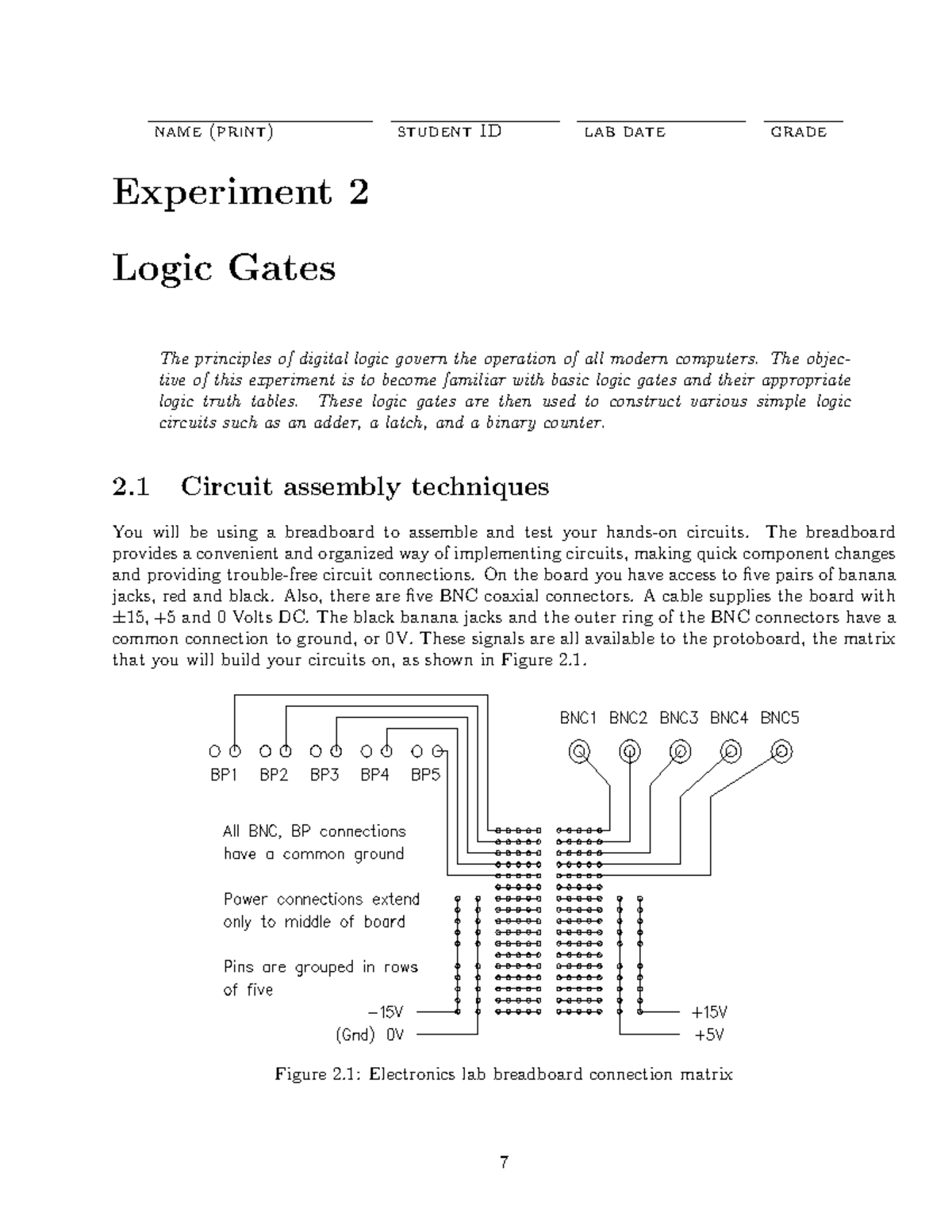 Experiment 2 Logic Gates - name (print) student ID lab date grade ...
