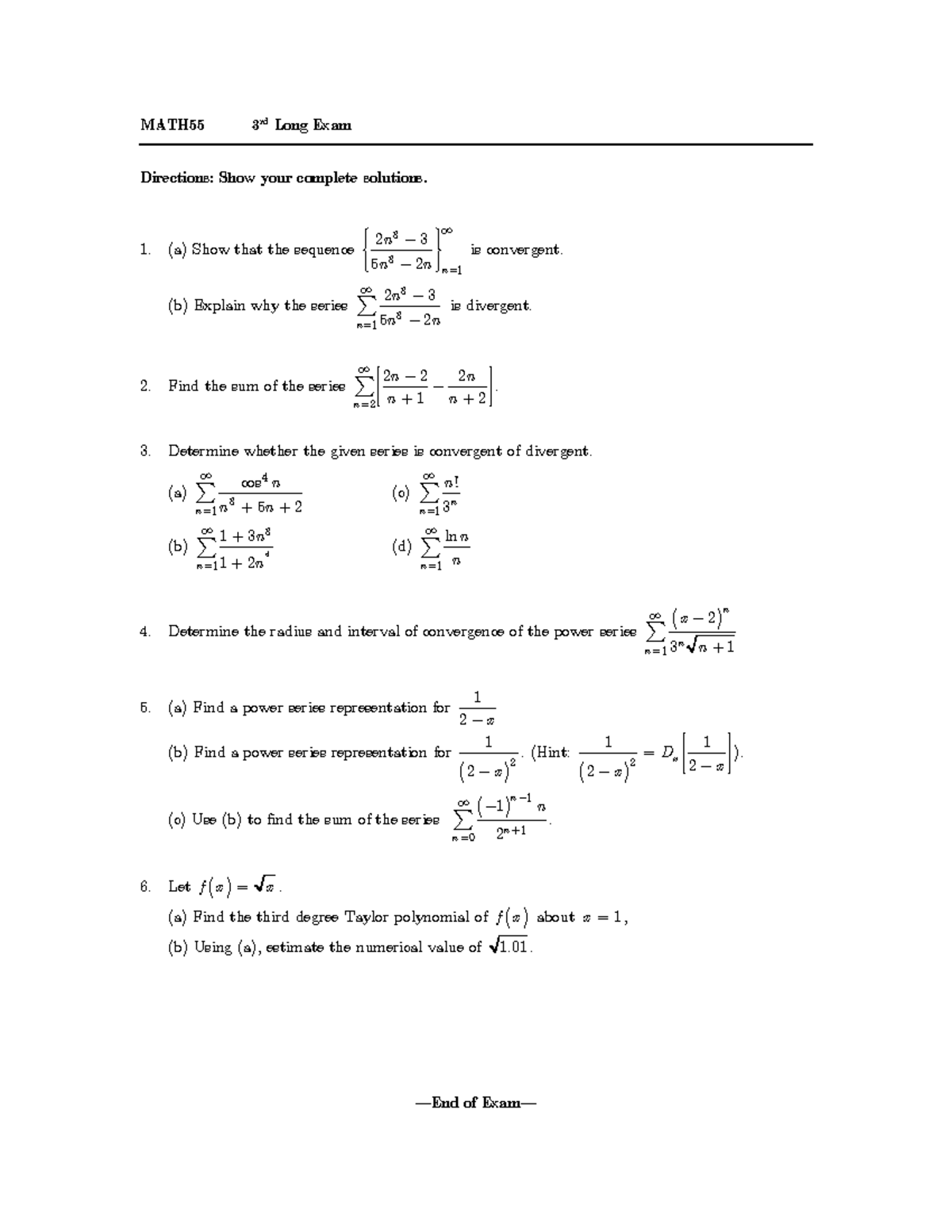 55-exam3 aaaaaaaaaaaaaaaaaaaaaaaaaaaaaaaaaaa - MATH55 3 rd Long Exam ...