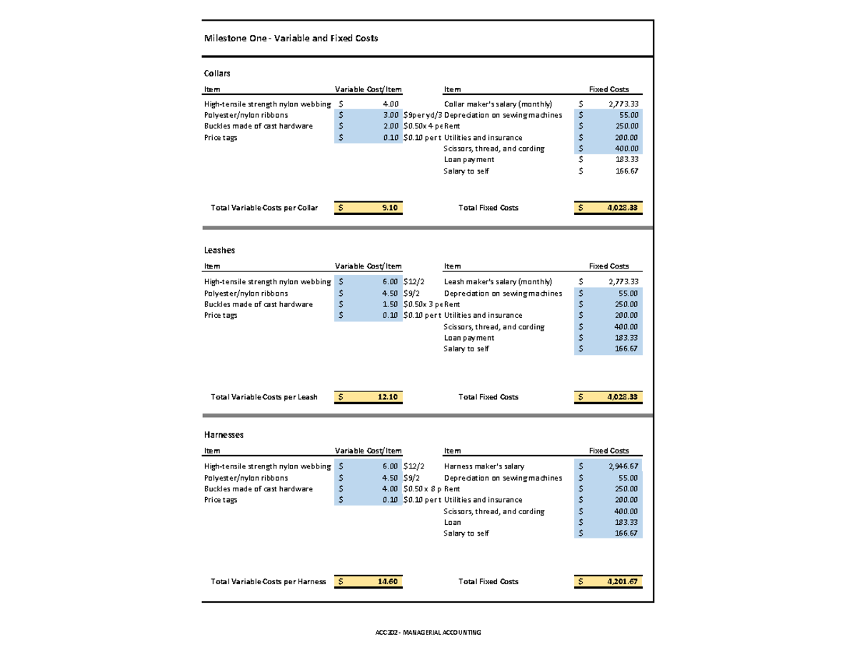 ACC 202 Cost Classification Workbook- Varibale And Fixed Costs - ACC202 ...