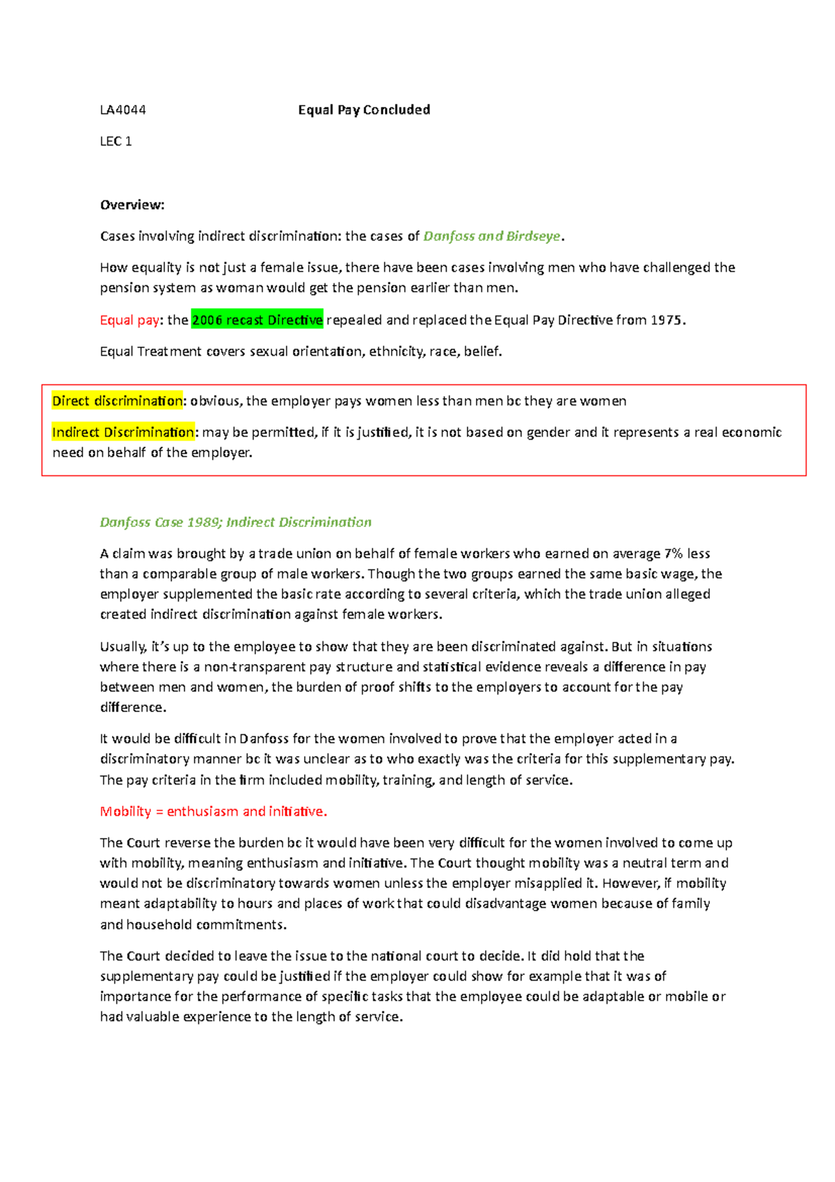 Equal Pay Concluded - Law of the EU 2 - Lecture - LA4044 Equal Pay ...