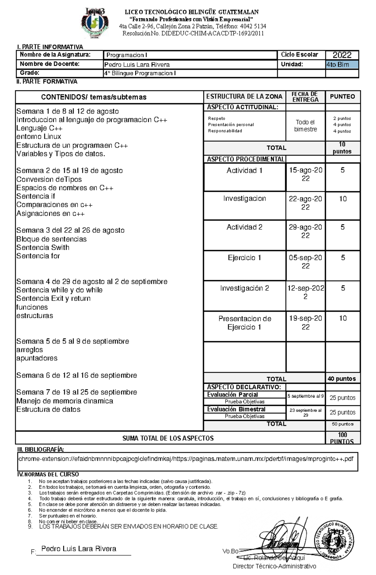 4 Bilingue Programacion I I PARTE INFORMATIVA II PARTE 