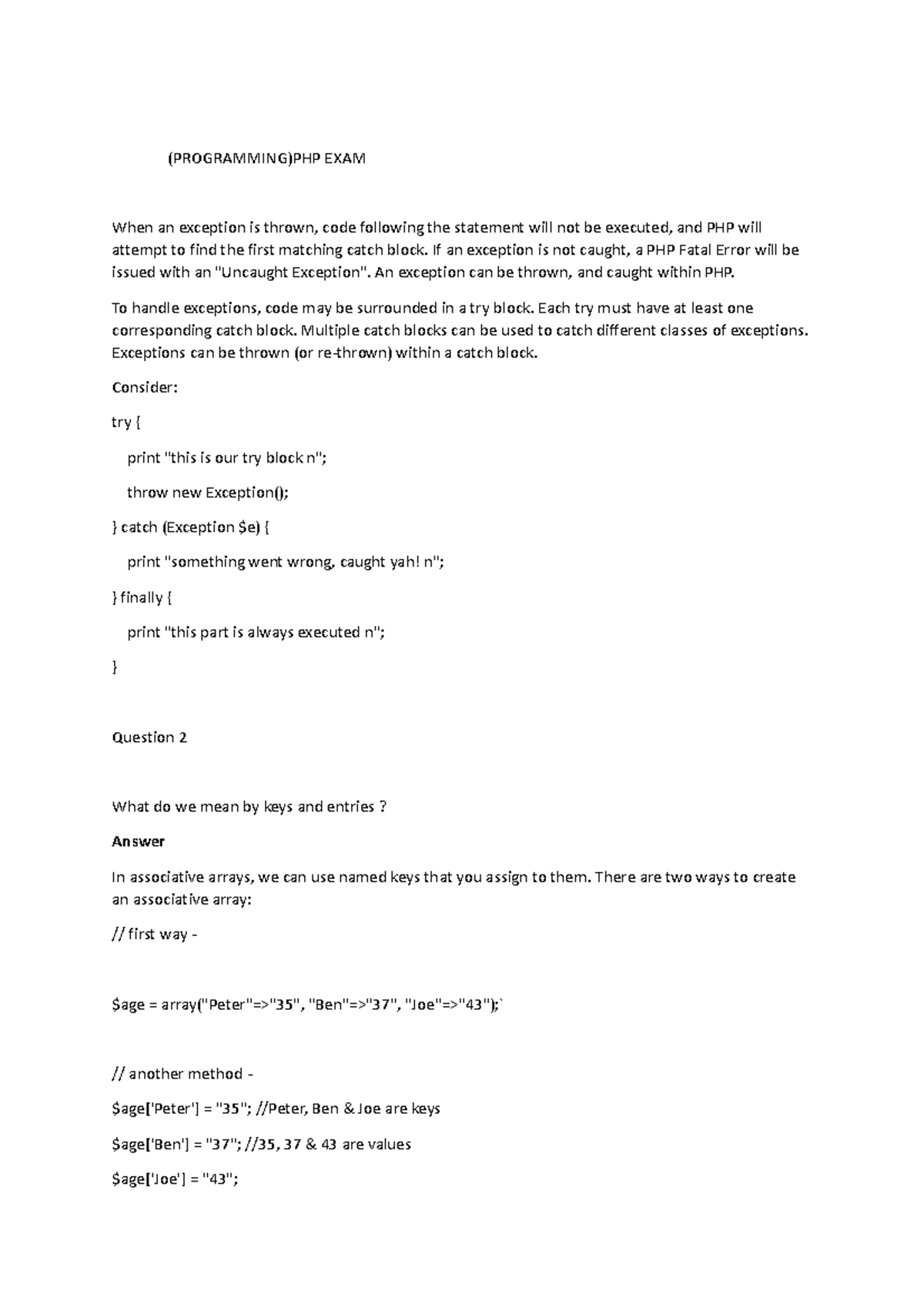 PHP EXAM - just study - (PROGRAMMING)PHP EXAM When an exception is ...