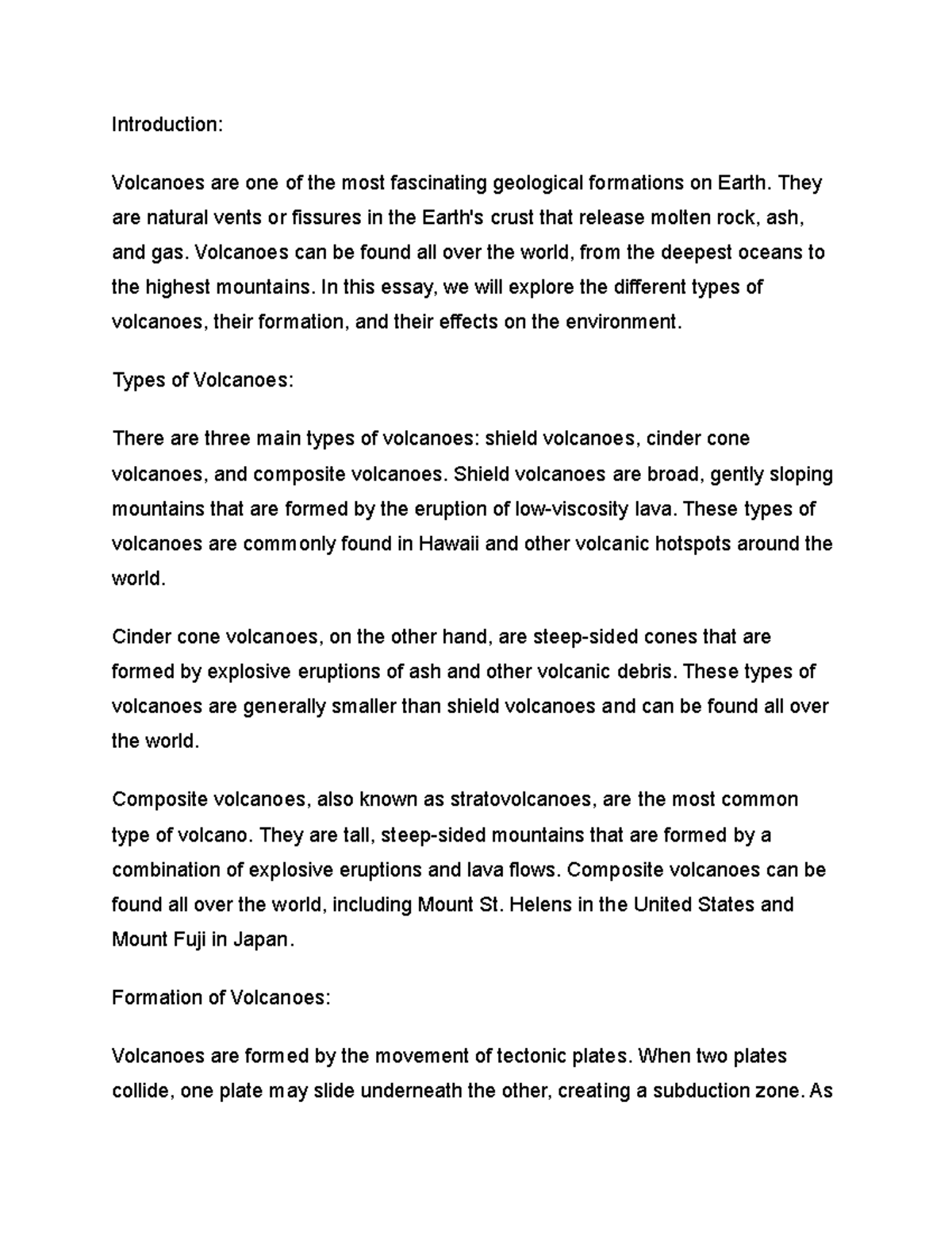 Studoc - Class notes - Introduction: Volcanoes are one of the most ...