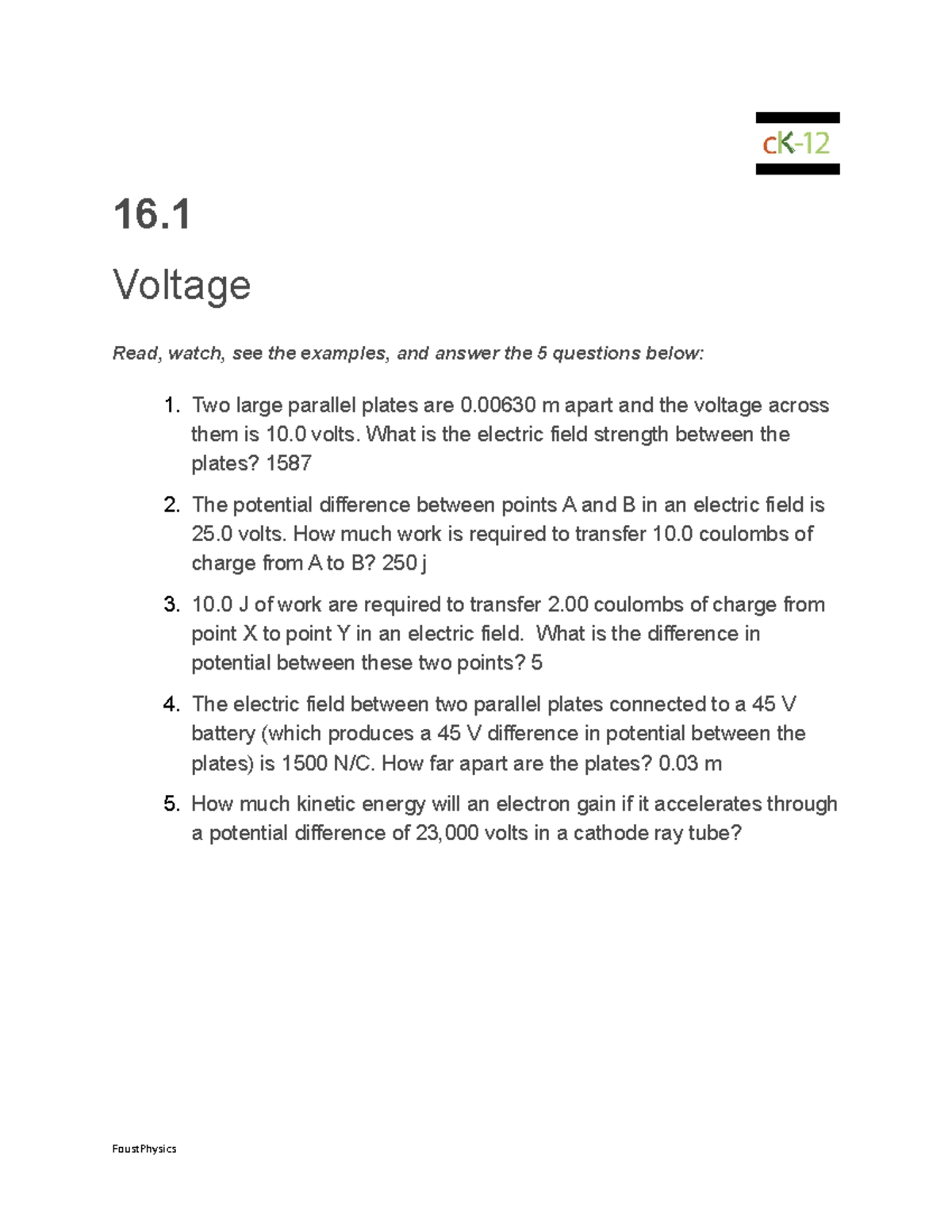 C K12 Voltage Questions 16. Voltage Read, watch, see the examples