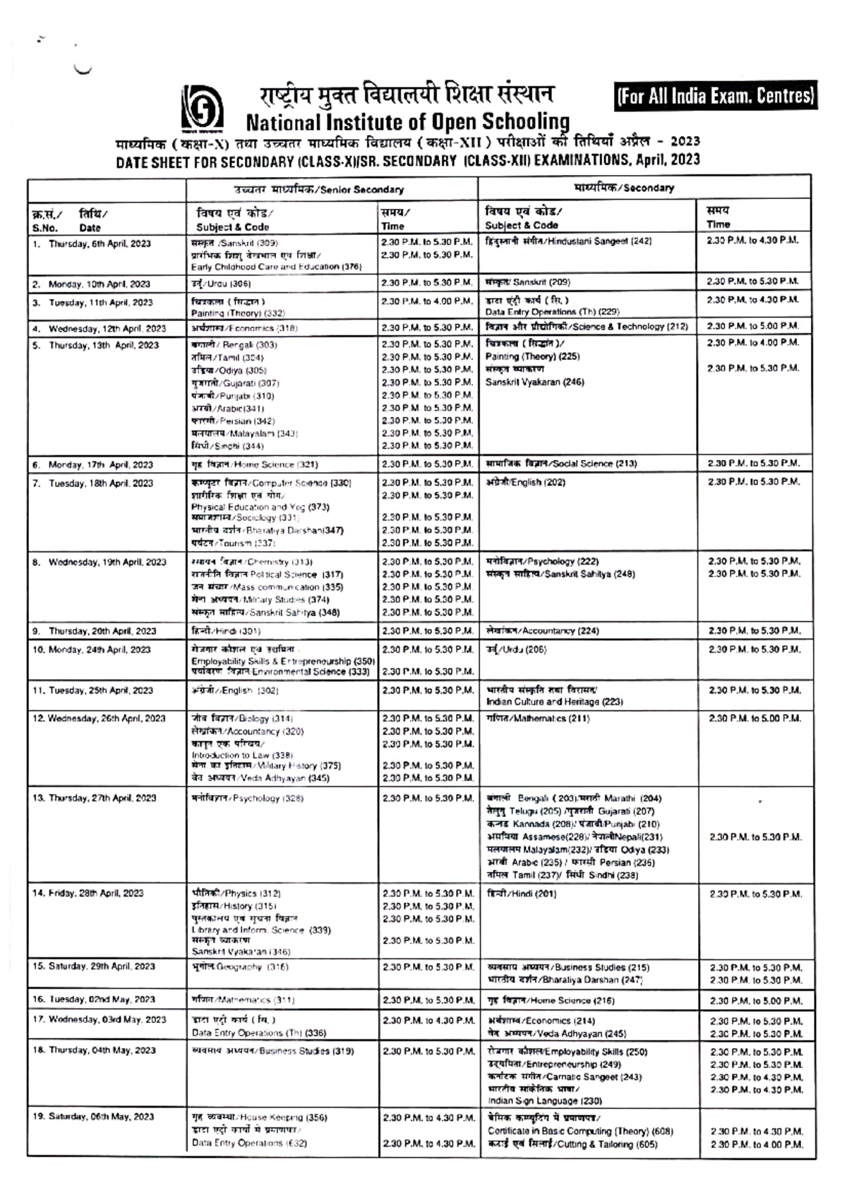 April may examination routine 2023 masters in computer application