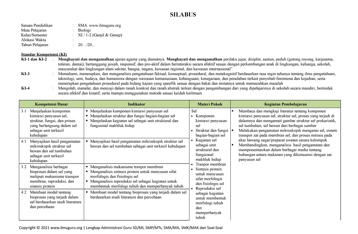 Silabus Kelas XI - SILABUS Satuan Pendidikan : SMA Ilmuguru Mata ...