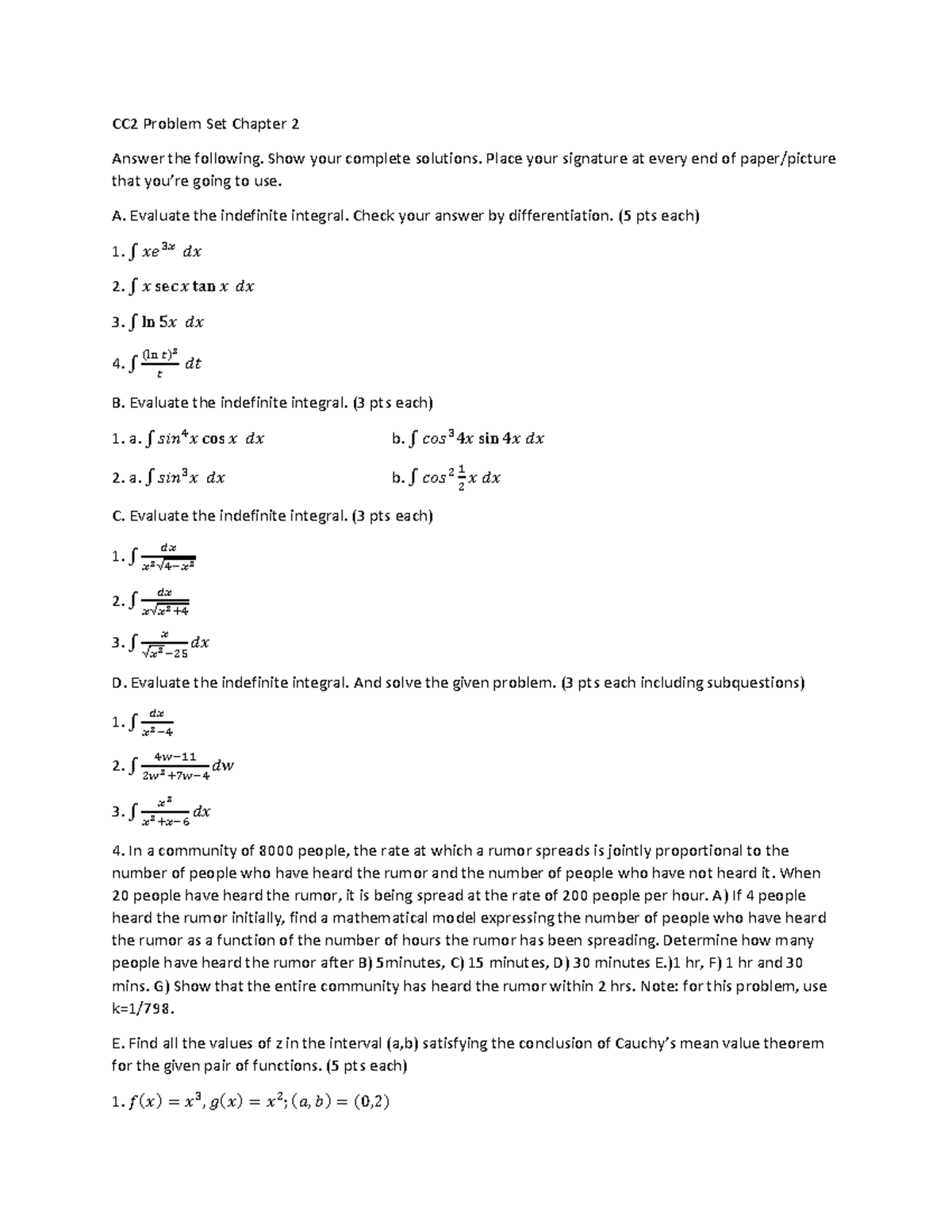 Cc2 Calculus 2 Problem Set Chapter 2 Differentiation Calculus 2 Cc2 Calculus 2 Problem Set Chapter 2 Differentiation Calculus 2
