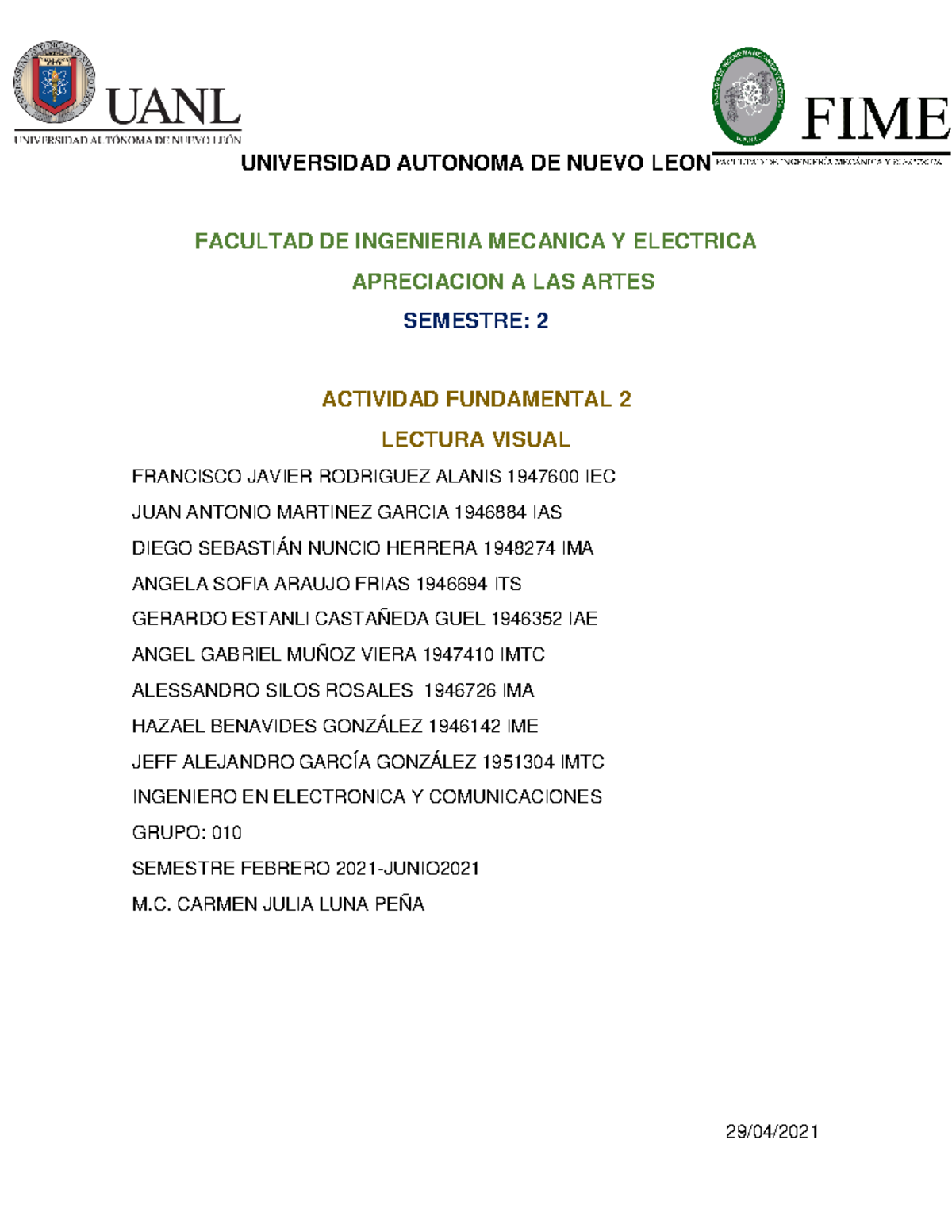 Artes Actividad Fundamental 2 Equipo 3 - UNIVERSIDAD AUTONOMA DE NUEVO ...
