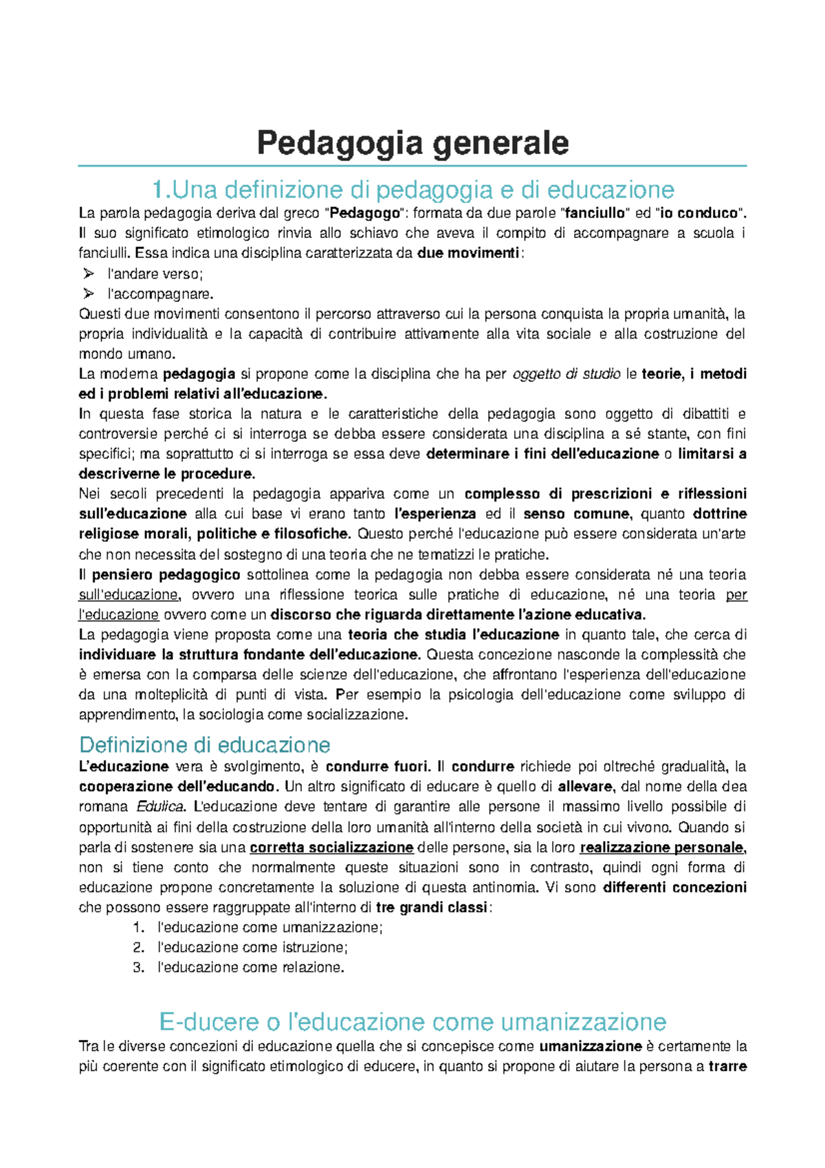 pedagogia generale dedotta dal fine dell'educazione