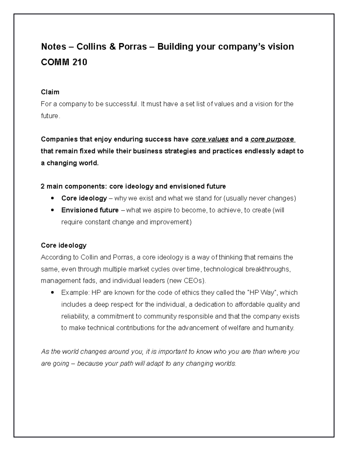 Collins & Porras study resume Notes Collins & Porras Building