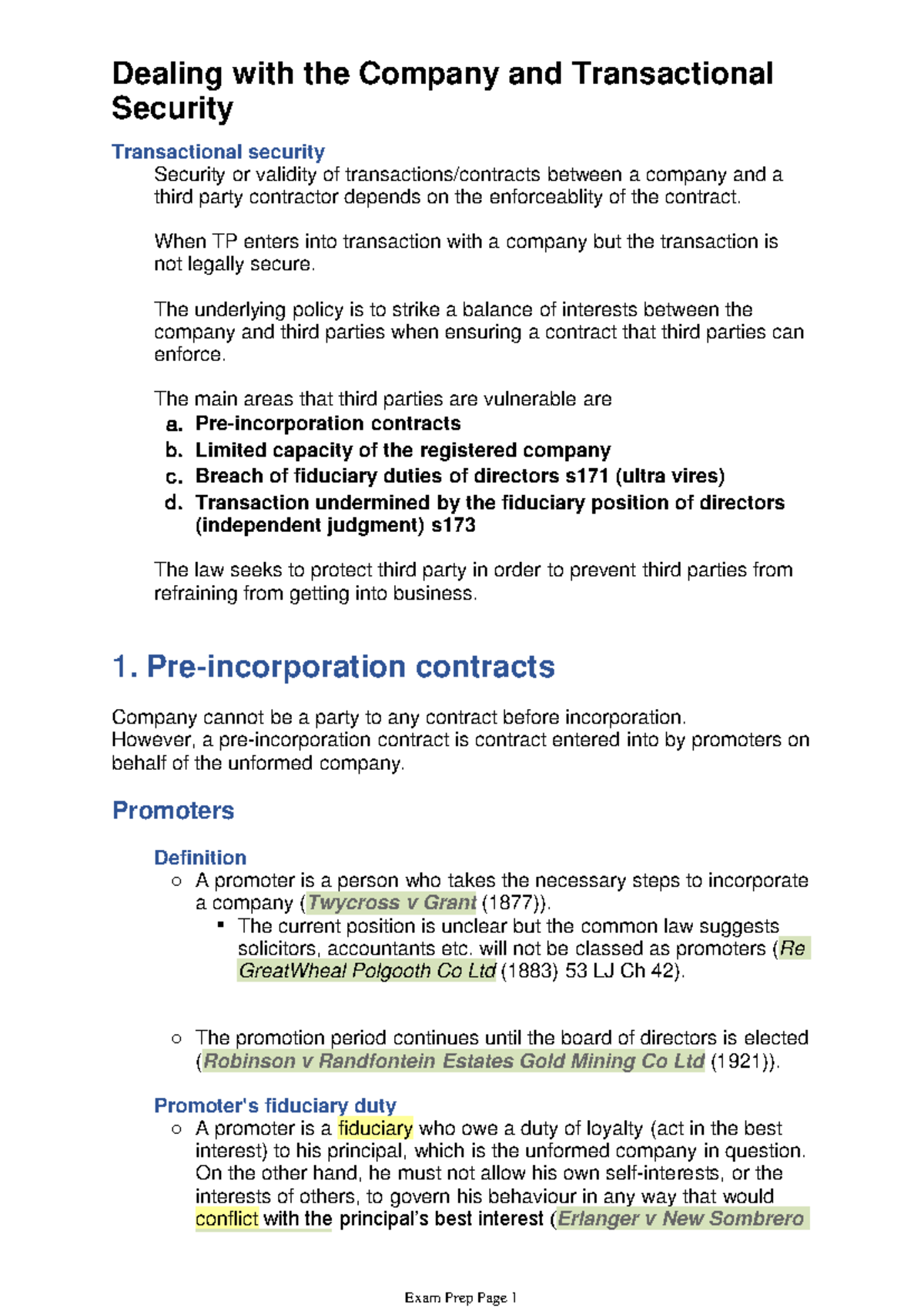 Dealing with the Company and Transactional Security Transactional