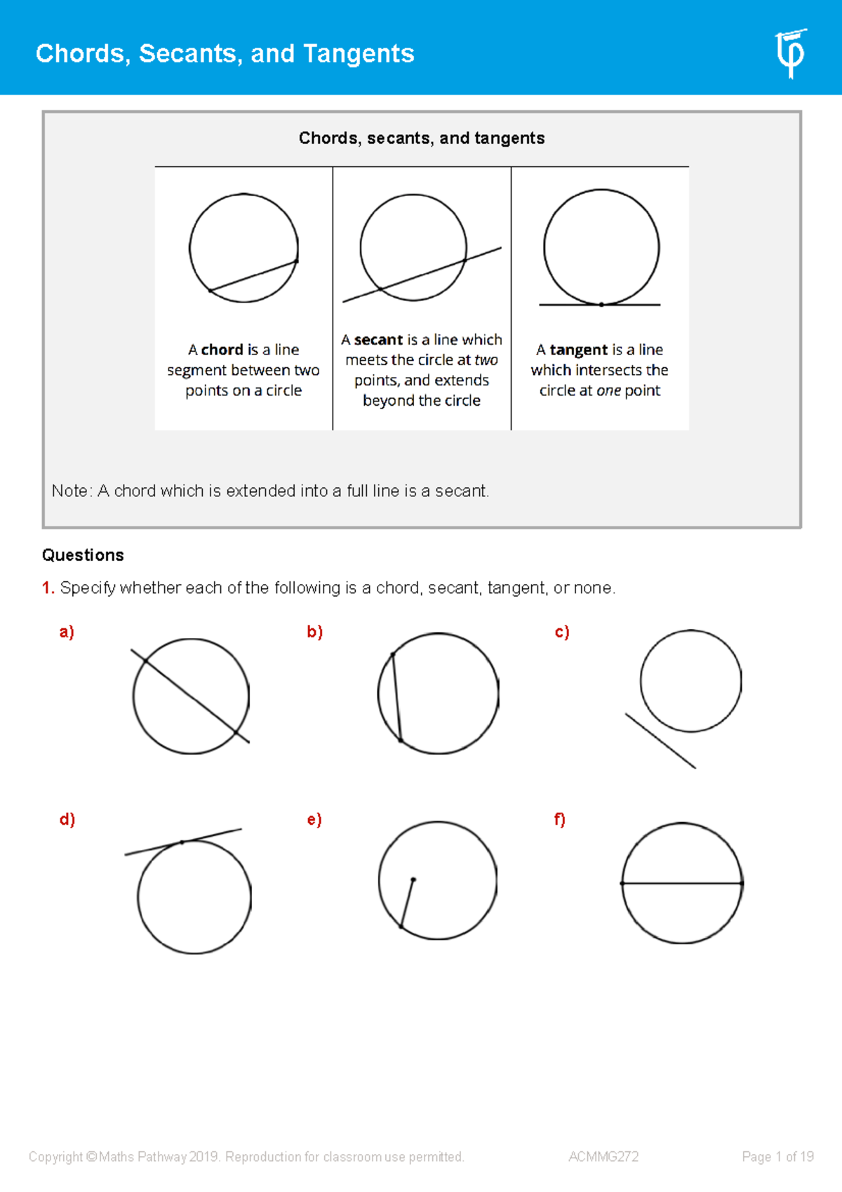 Chords Secants And Tangents - Chords, Secants, And Tangents Note: A ...