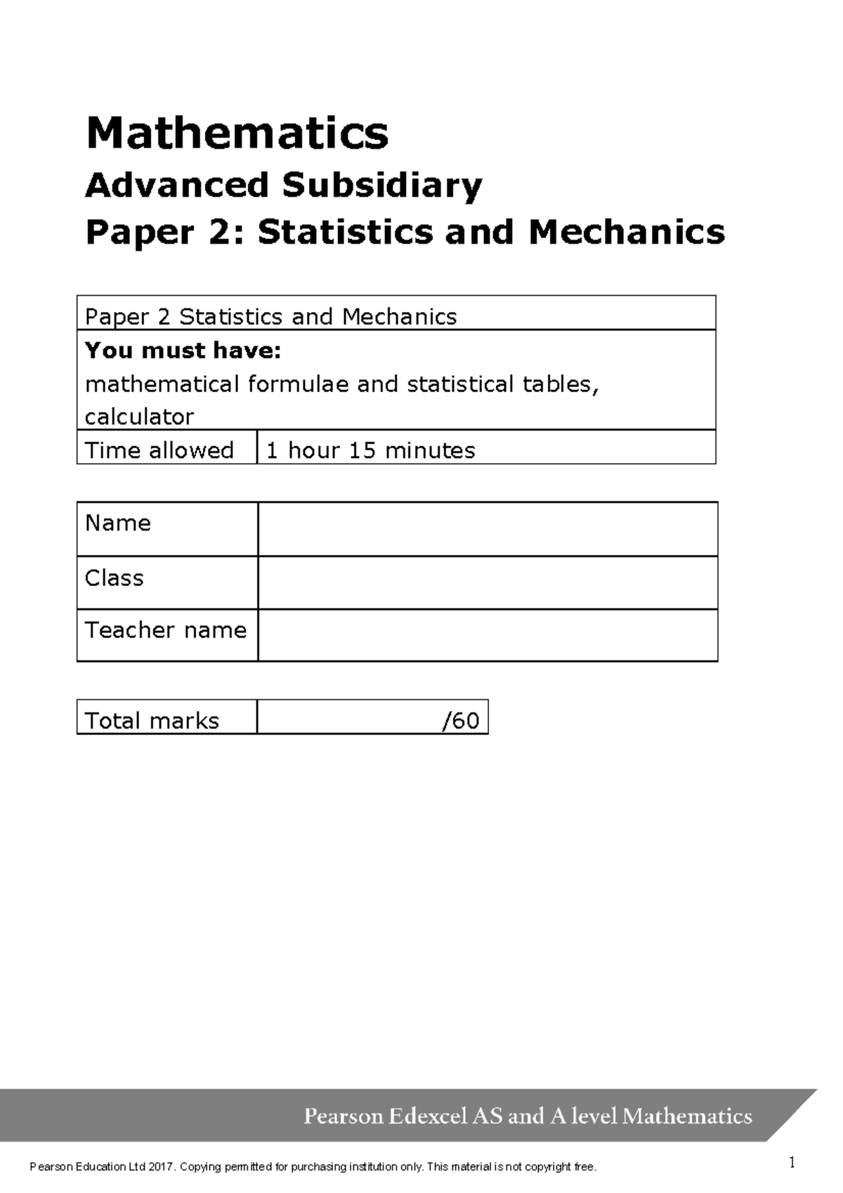 As maths eoc statsmech test - Mathematics Advanced Subsidiary Paper 2 ...