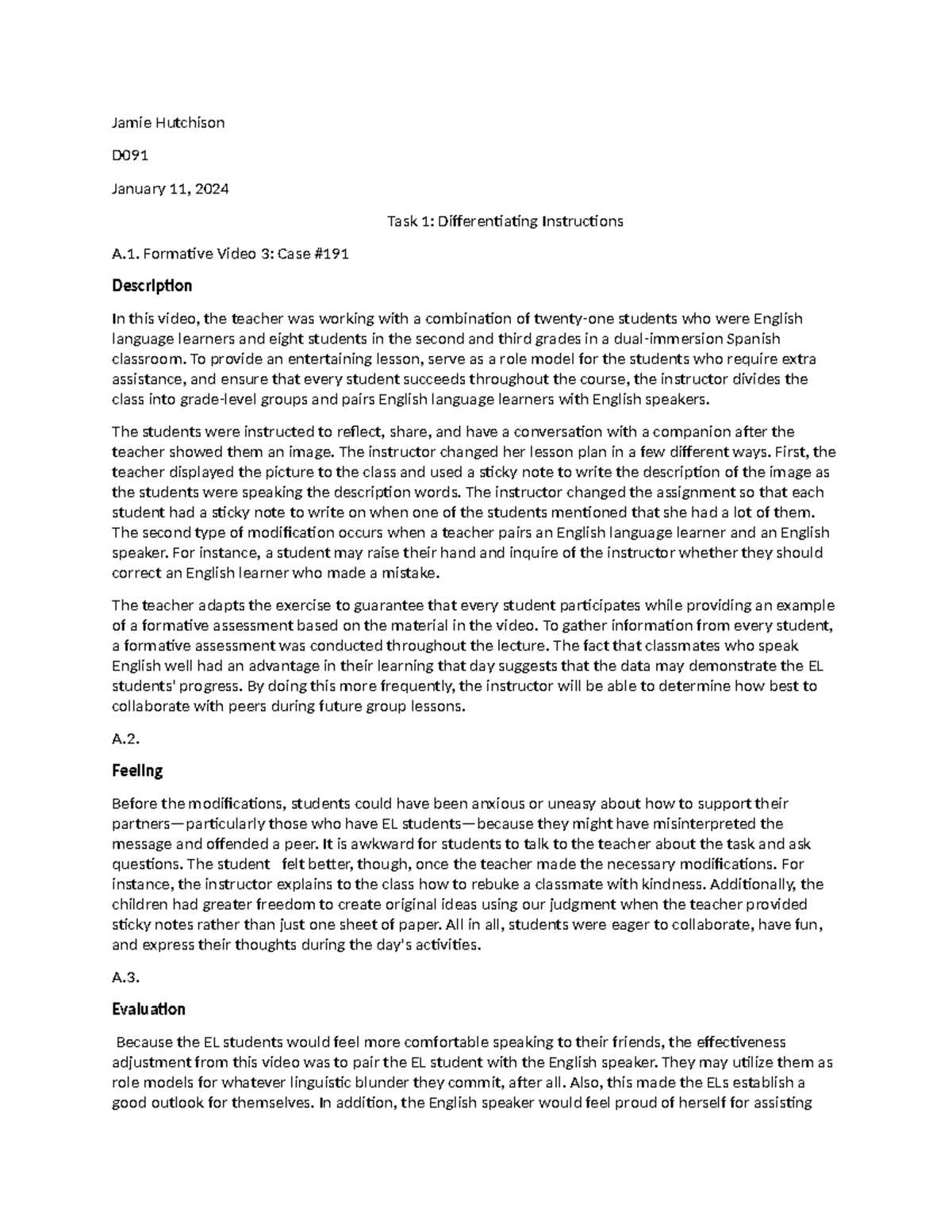 Task 1 D091 - Task 1 D091 revised, passed 2nd attempt - Jamie Hutchison ...