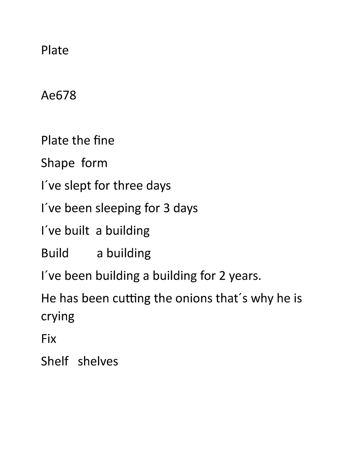 plate-verbs-english-plate-ae-plate-the-fine-shape-form-i-ve-slept-for-three-days-i-ve