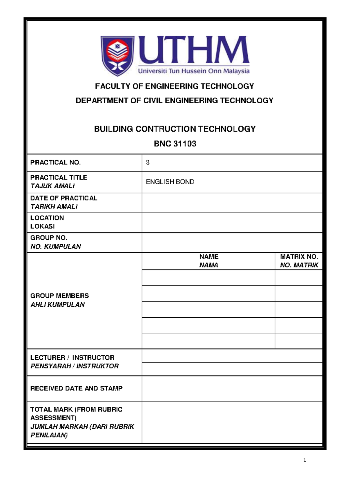 LAB REPORT DFFGWEW - TECHNOLOGY EDITION: 01 LABORATORY: CIVIL ...