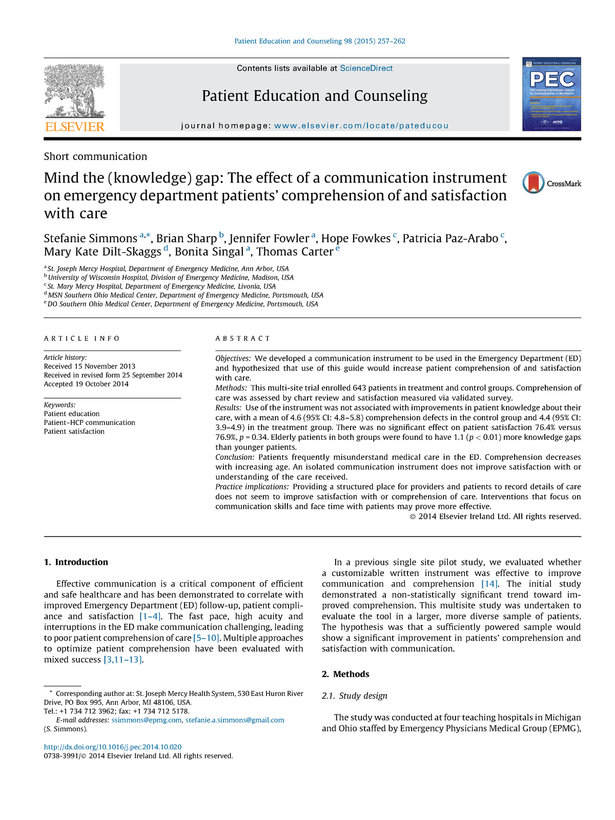 Simmons 2015 - Nursing - Short Communication Mind The (knowledge) Gap 