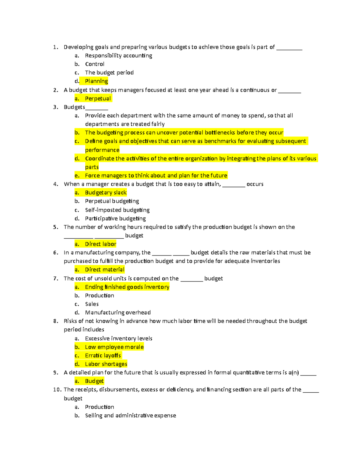 ACCT 201B Practice Problems for Exam 1 - Developing goals and preparing ...