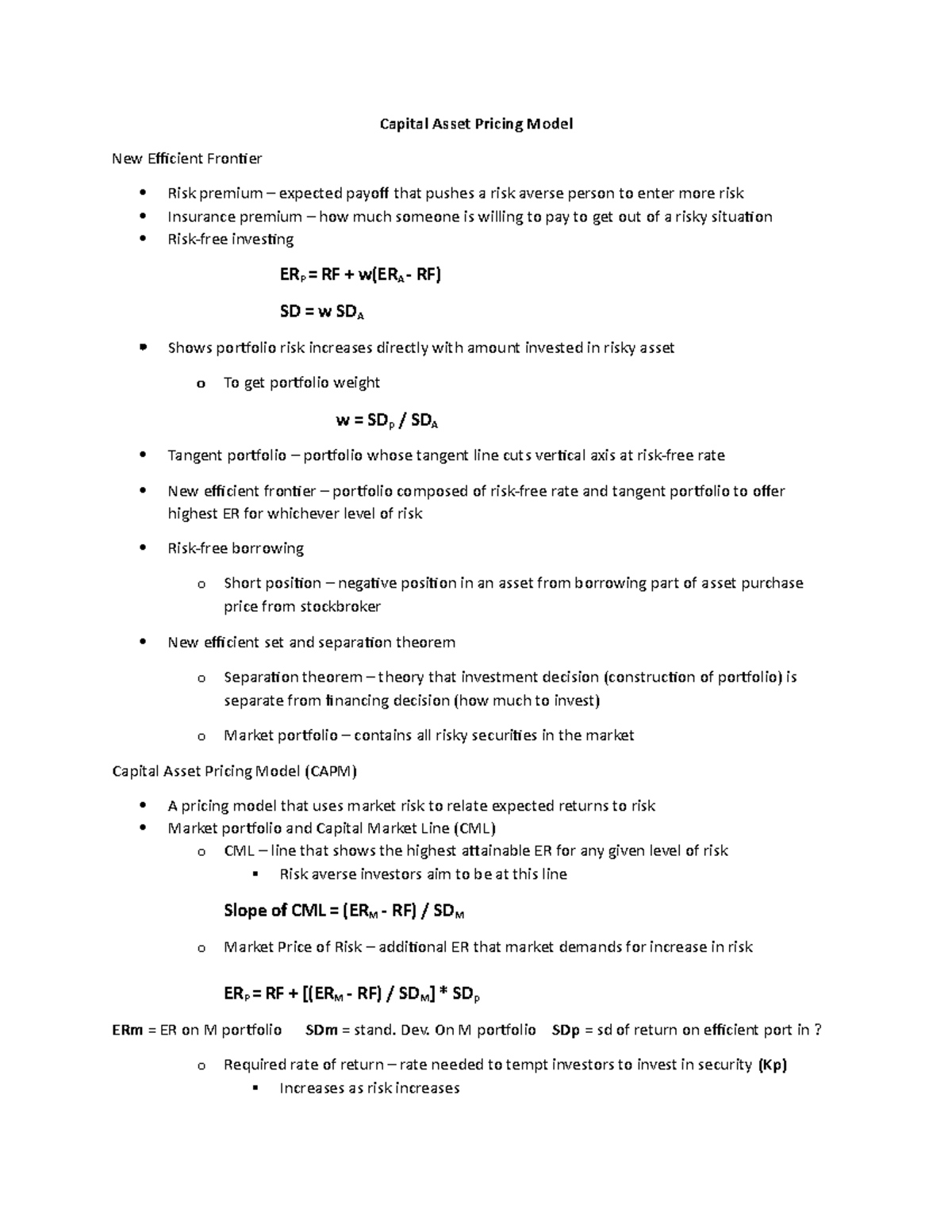 Ch. 9 - Capital Asset Pricing Model - Capital Asset Pricing Model New ...