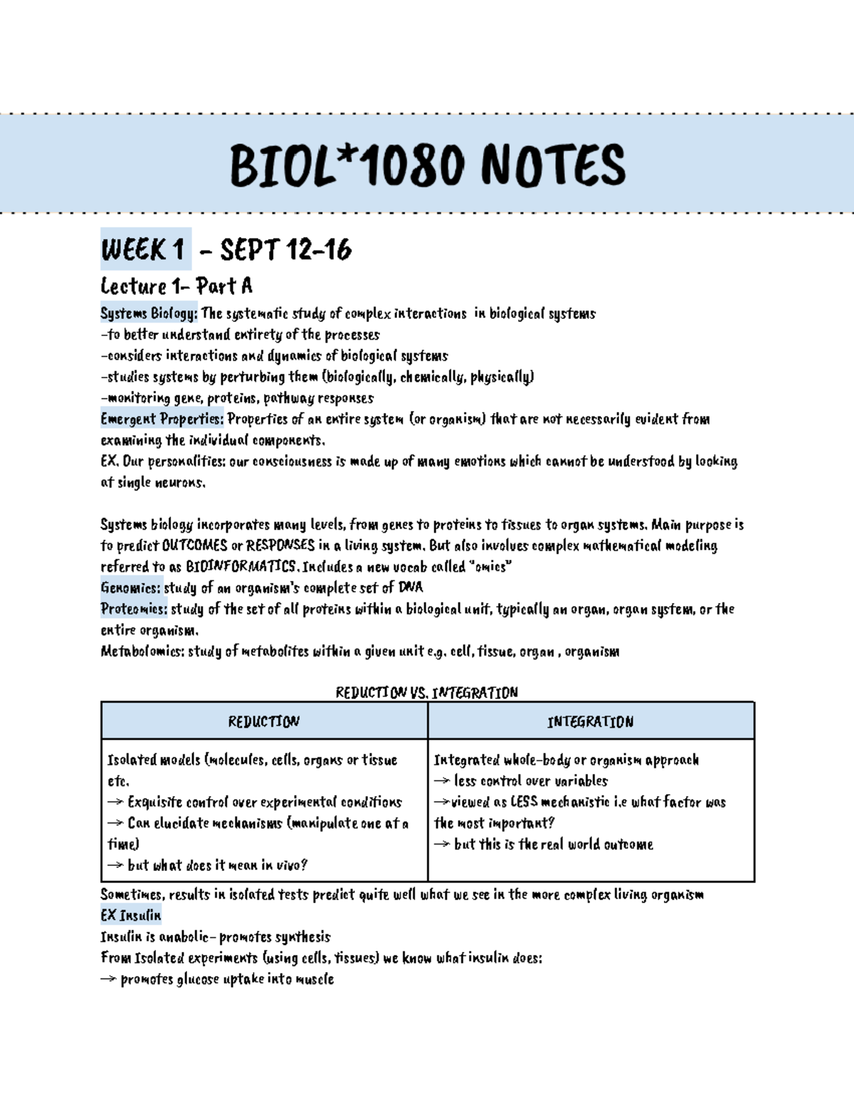 BIOL*1080 Lecture Notes WEç󰀶 1 SEĀä 12 LecßåĀĀ 1 Parß A Syÿàemÿ