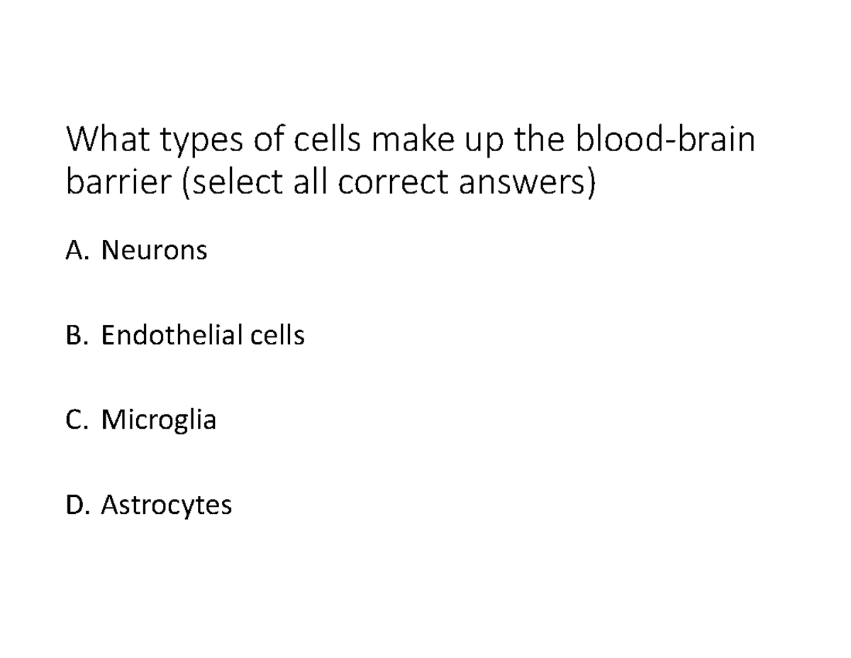 General neuro - What types of cells make up the blood-brain barrier ...