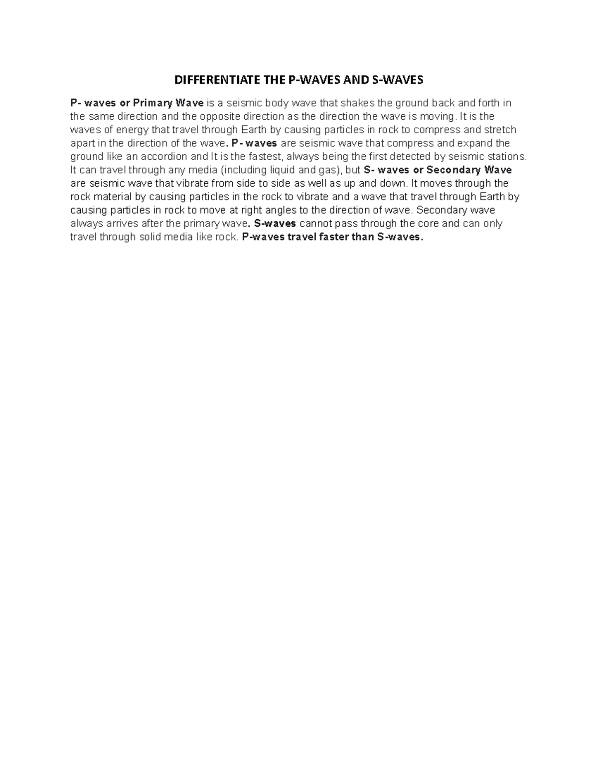 Differentiate - This might help you - DIFFERENTIATE THE P-WAVES AND S ...