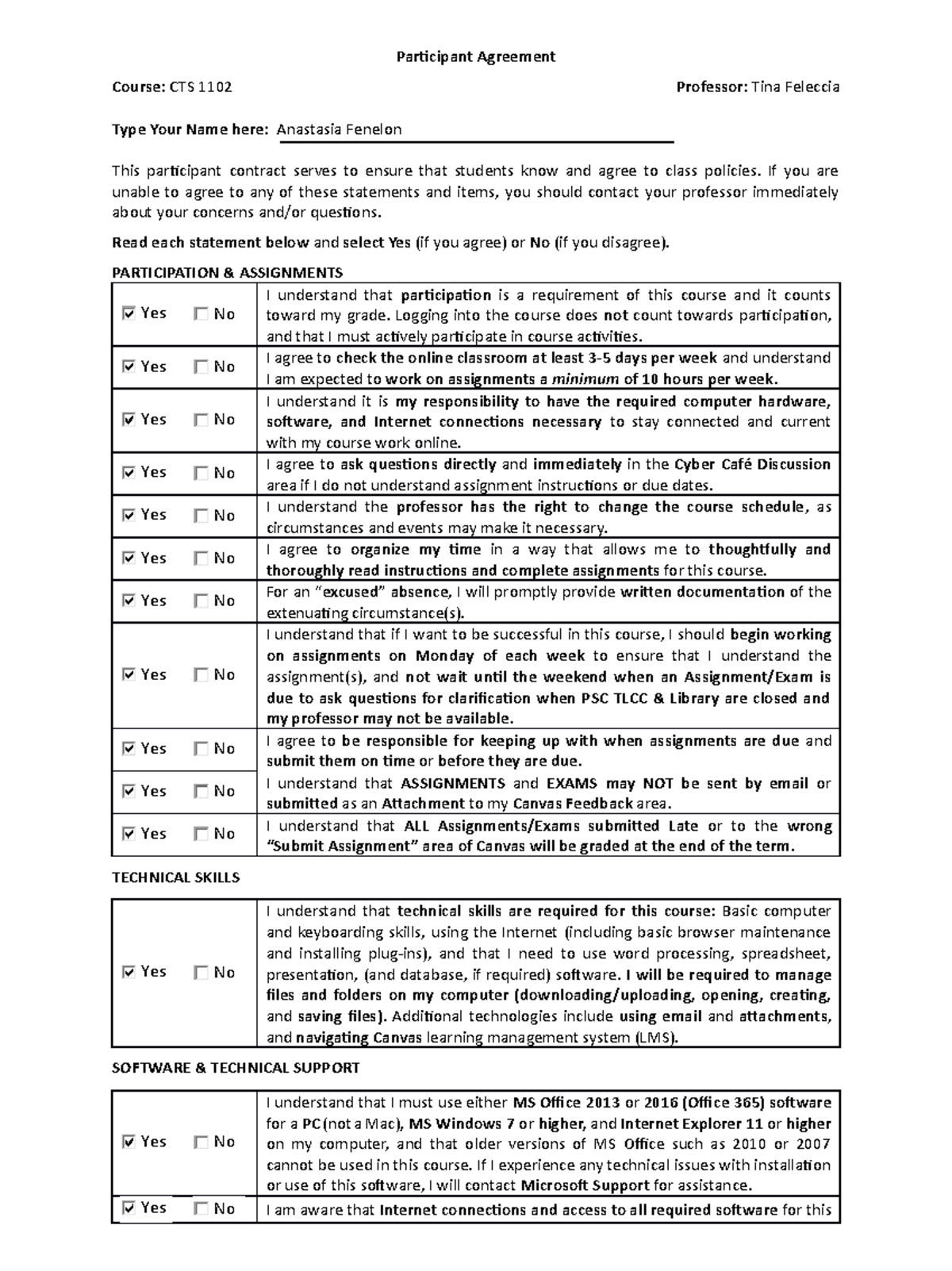 Participant Agreement Form CTS1102 Participant Agreement Course CTS