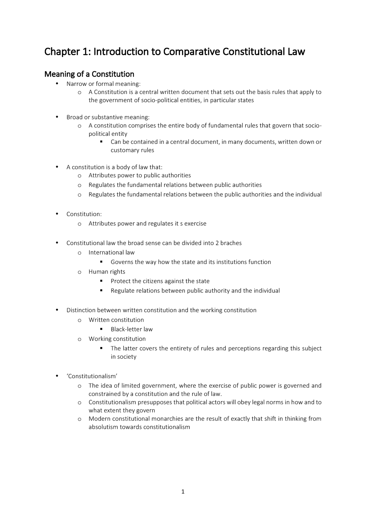 Summary Constitutional Law 1 - Chapter 1: Introduction To Comparative ...