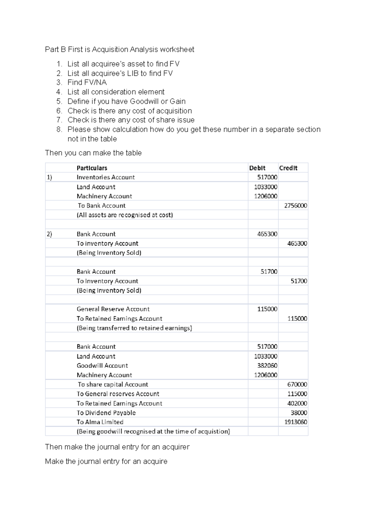 Part B Acquisition Analysis Worksheet - Part B First Is Acquisition ...