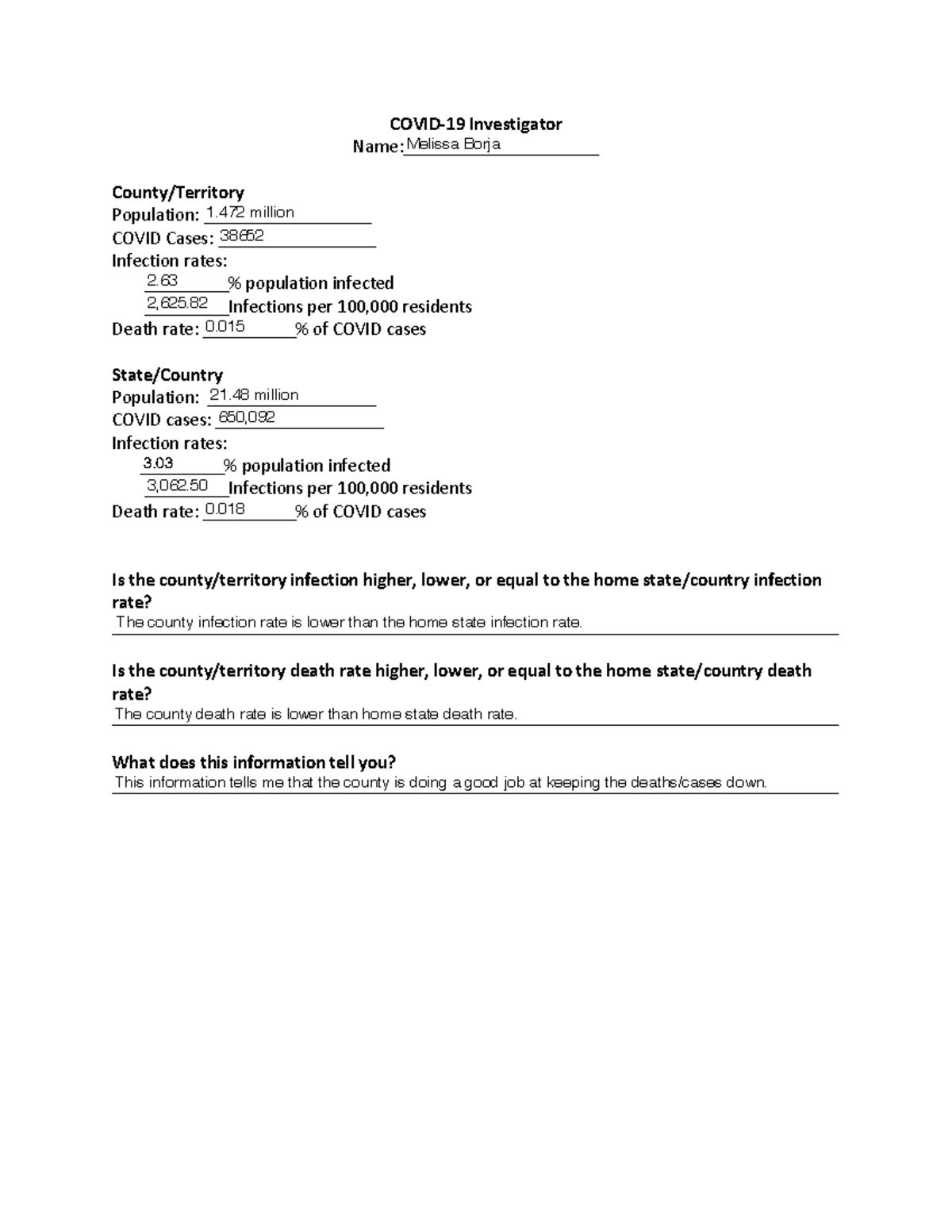Epidemiology Activity 1 - COVID-19 Investigator Name ...