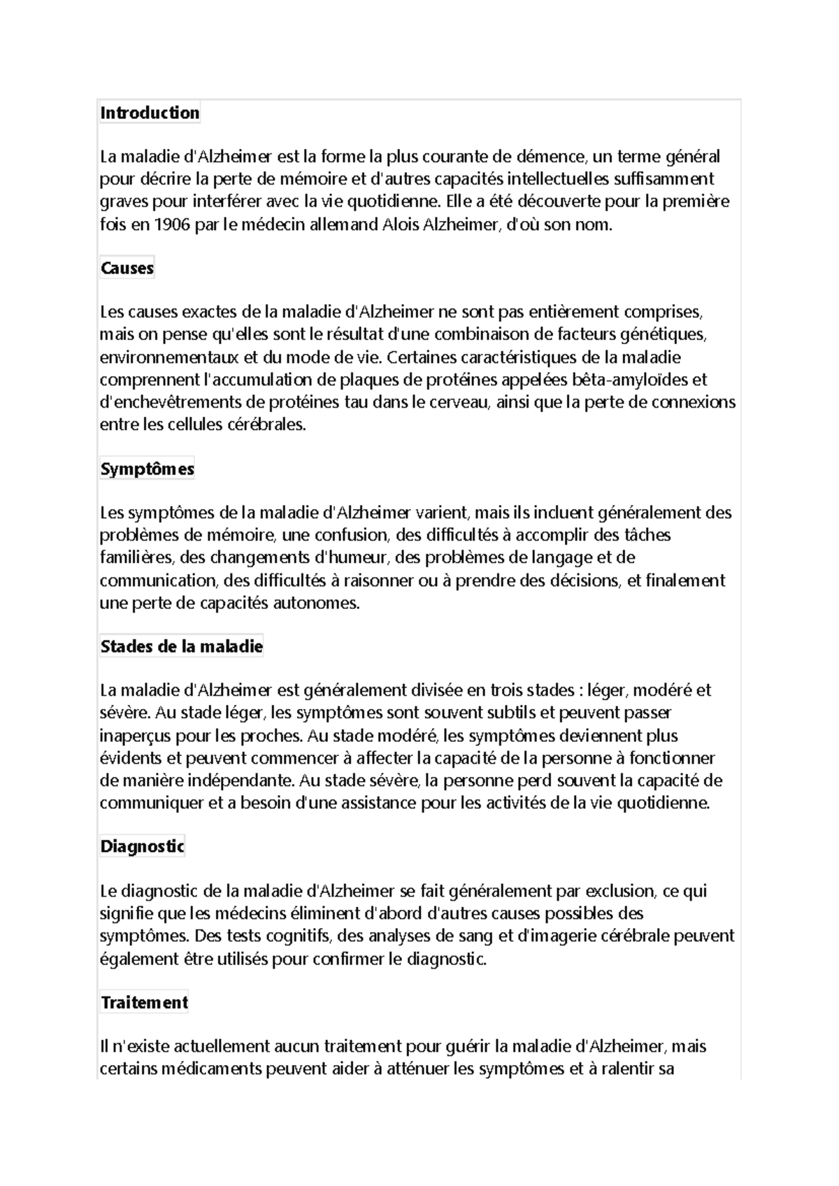 Exposé alz - Introduction La maladie d'Alzheimer est la forme la plus ...