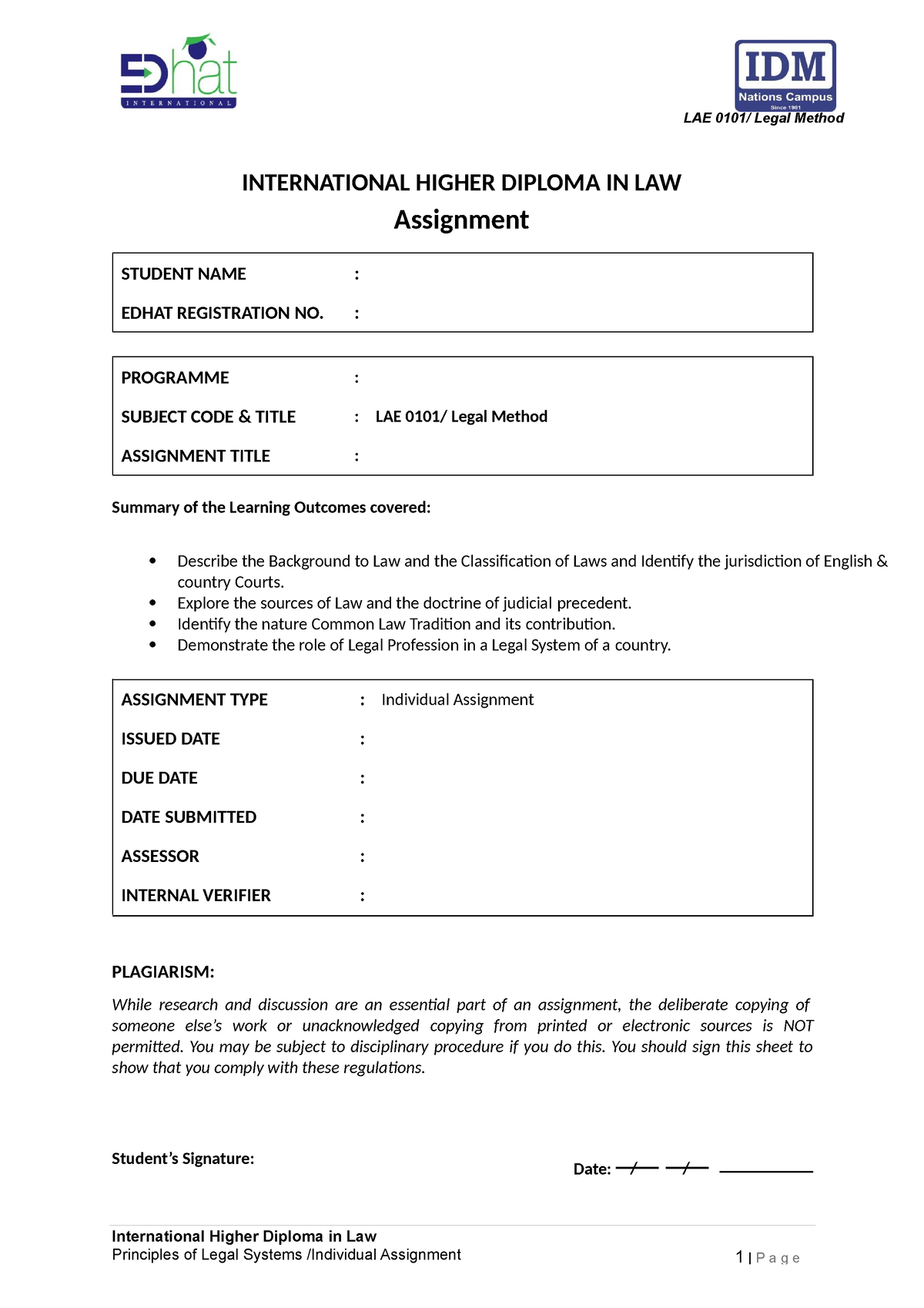 legal assignment example