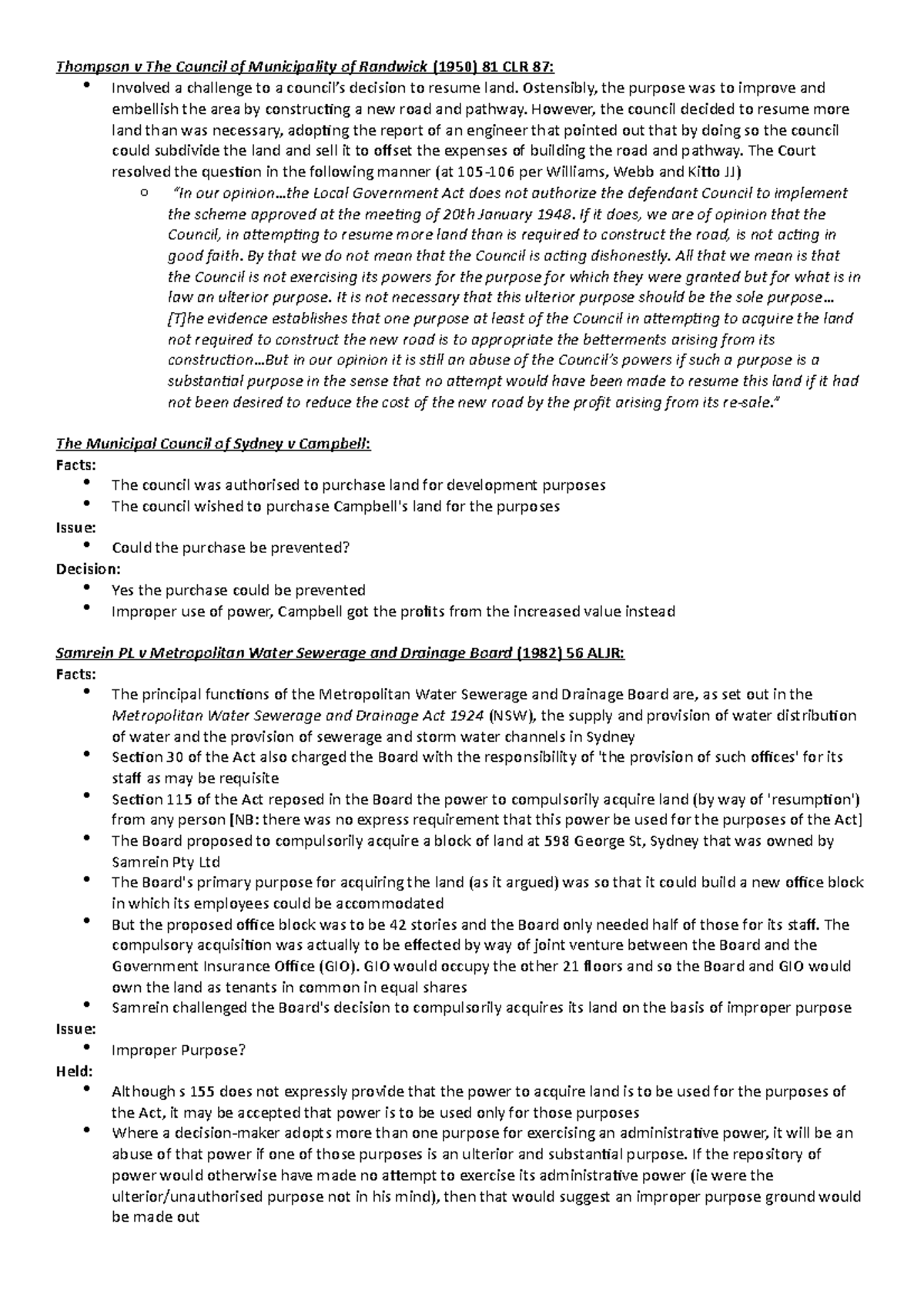 Improper Purpose and Bad Faith - Thompson v The Council of Municipality ...